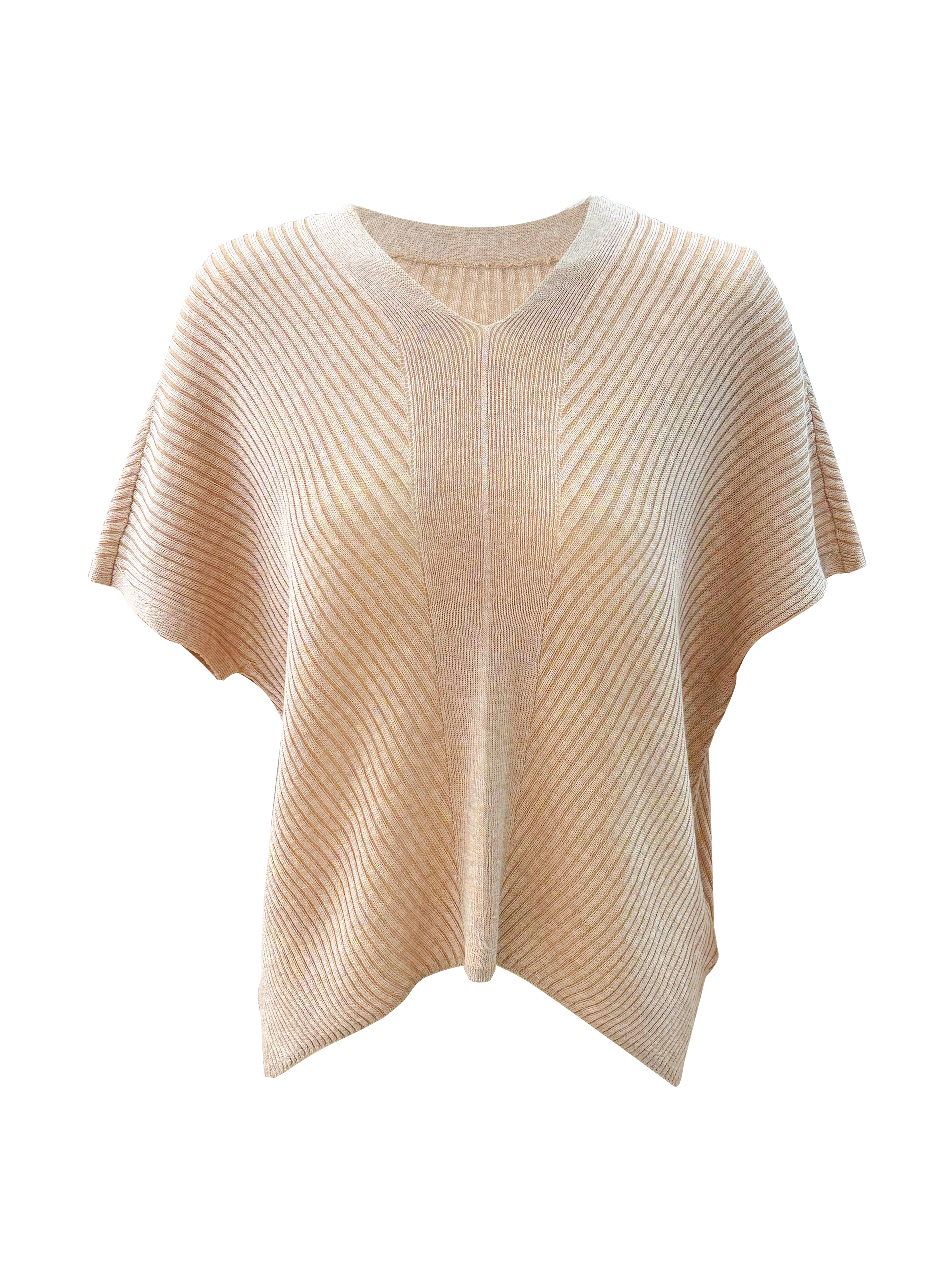 Silk-Blend Lyocell Ribbed Knit Poncho