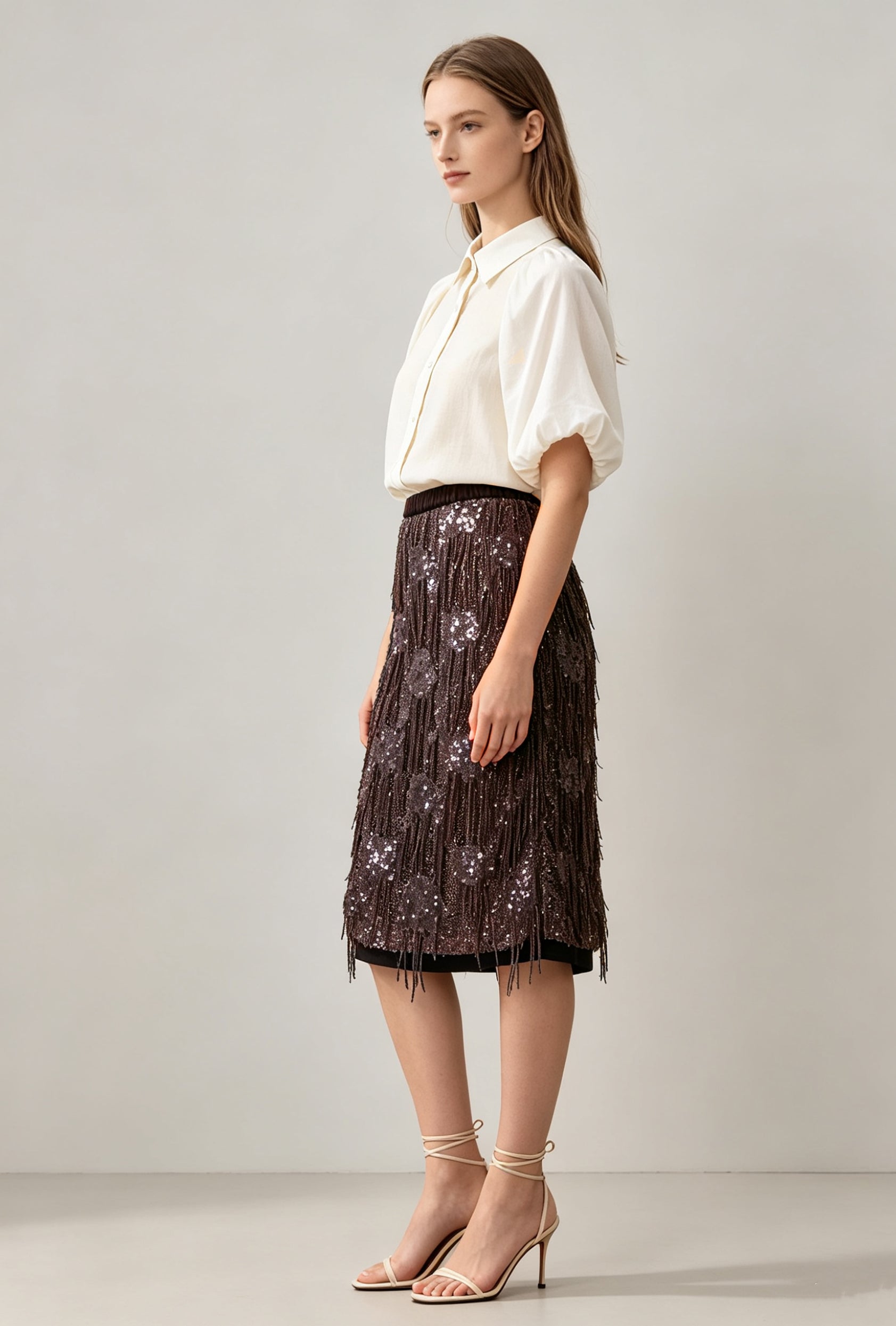 Sequin Fringe Midi Skirt