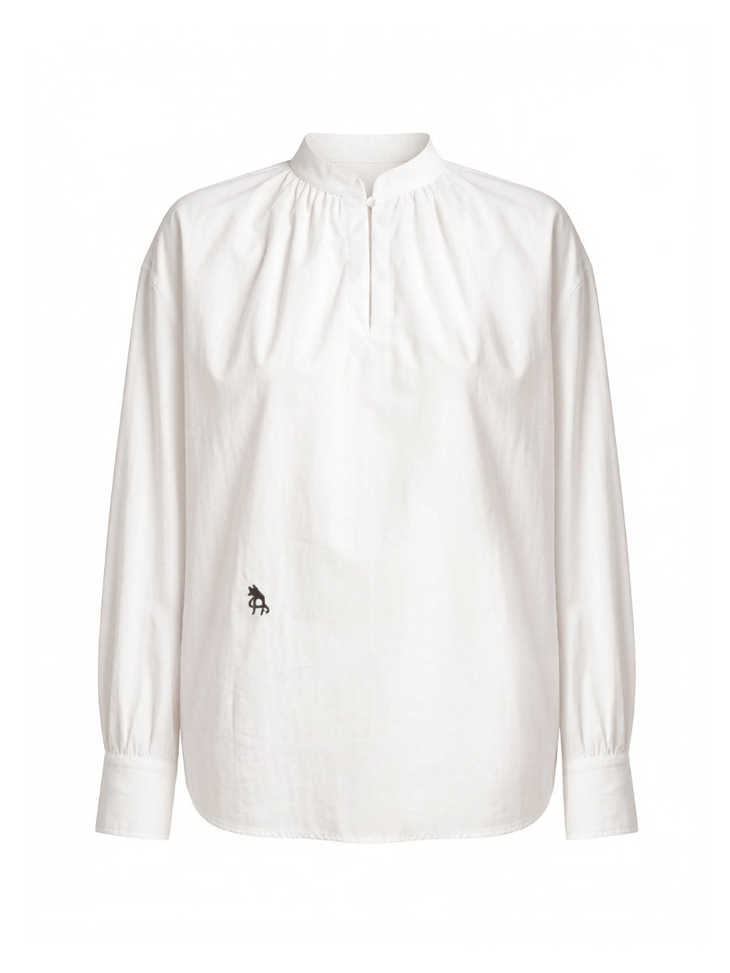 Logo Embroidered Stand Collar Cotton Blouse