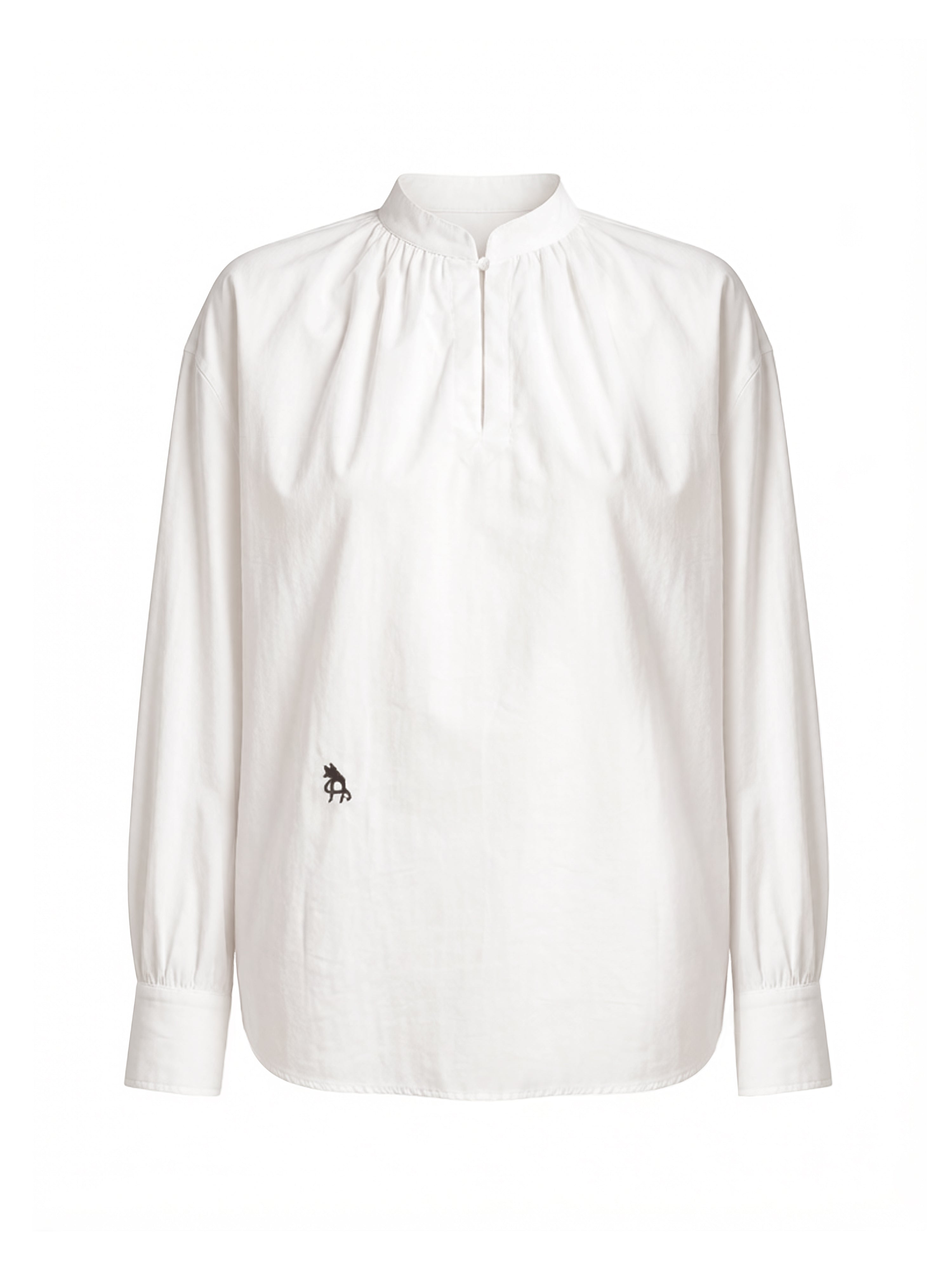 Logo Embroidered Stand Collar Cotton Blouse