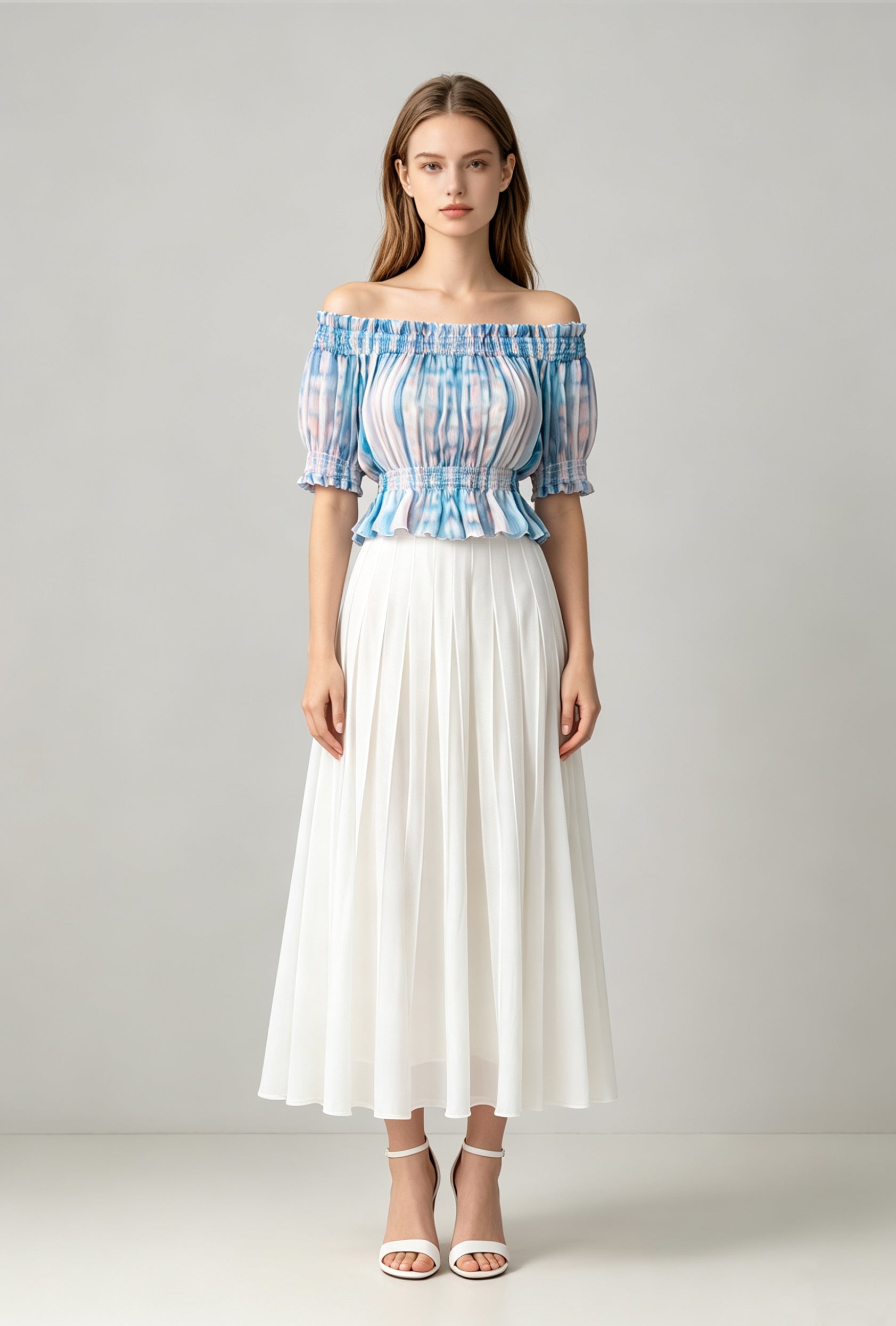 Printed Off-The-Shoulder Smocked Top - Coming Soon