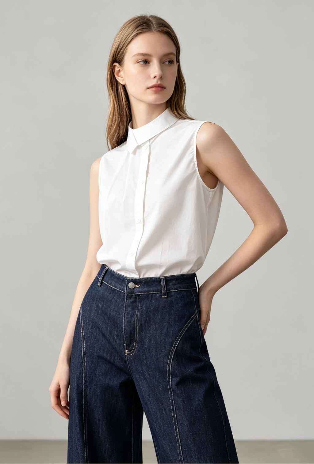 White Sleeveless High-Neck Blouse - Coming Soon