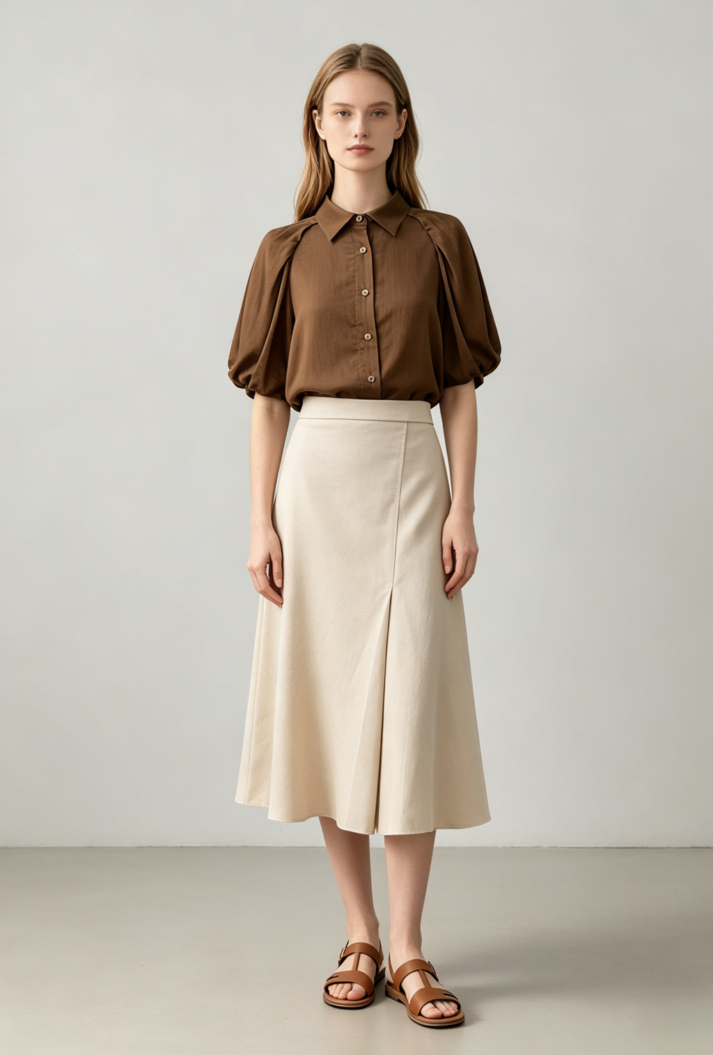 Chocolate Puff Sleeve Lyocell Blouse