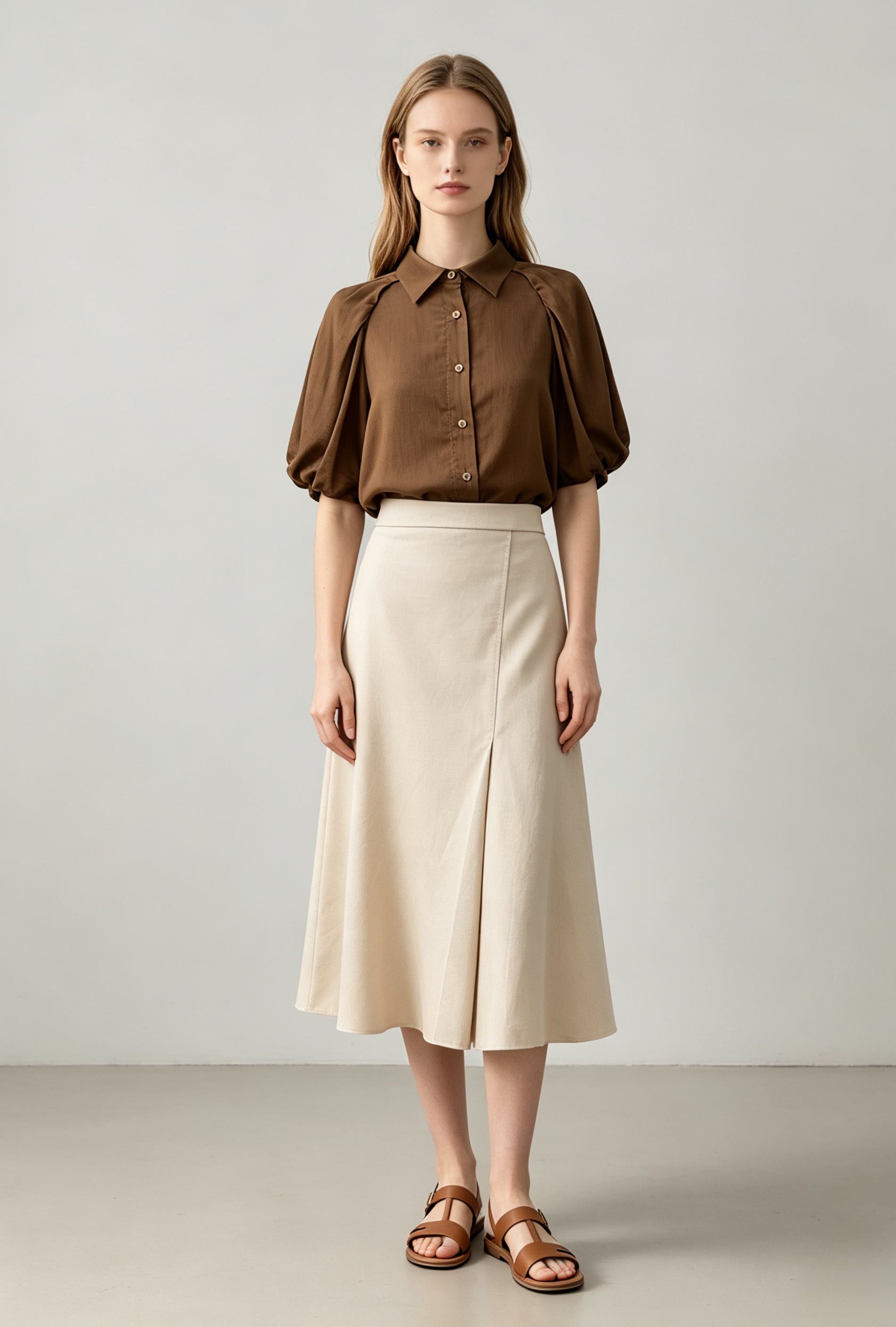 Chocolate Puff Sleeve Lyocell Blouse