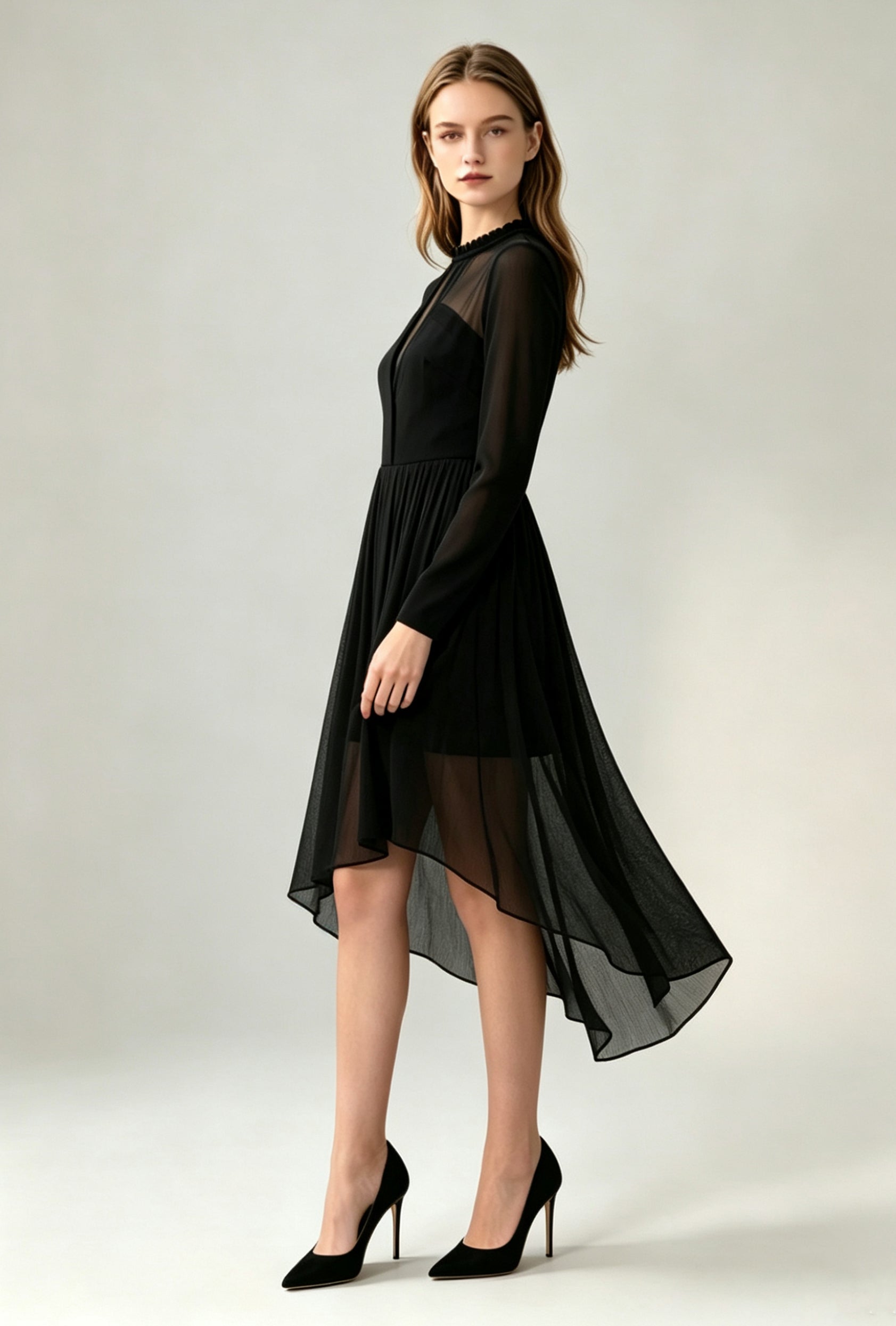 Sheer Overlay Midi Dress