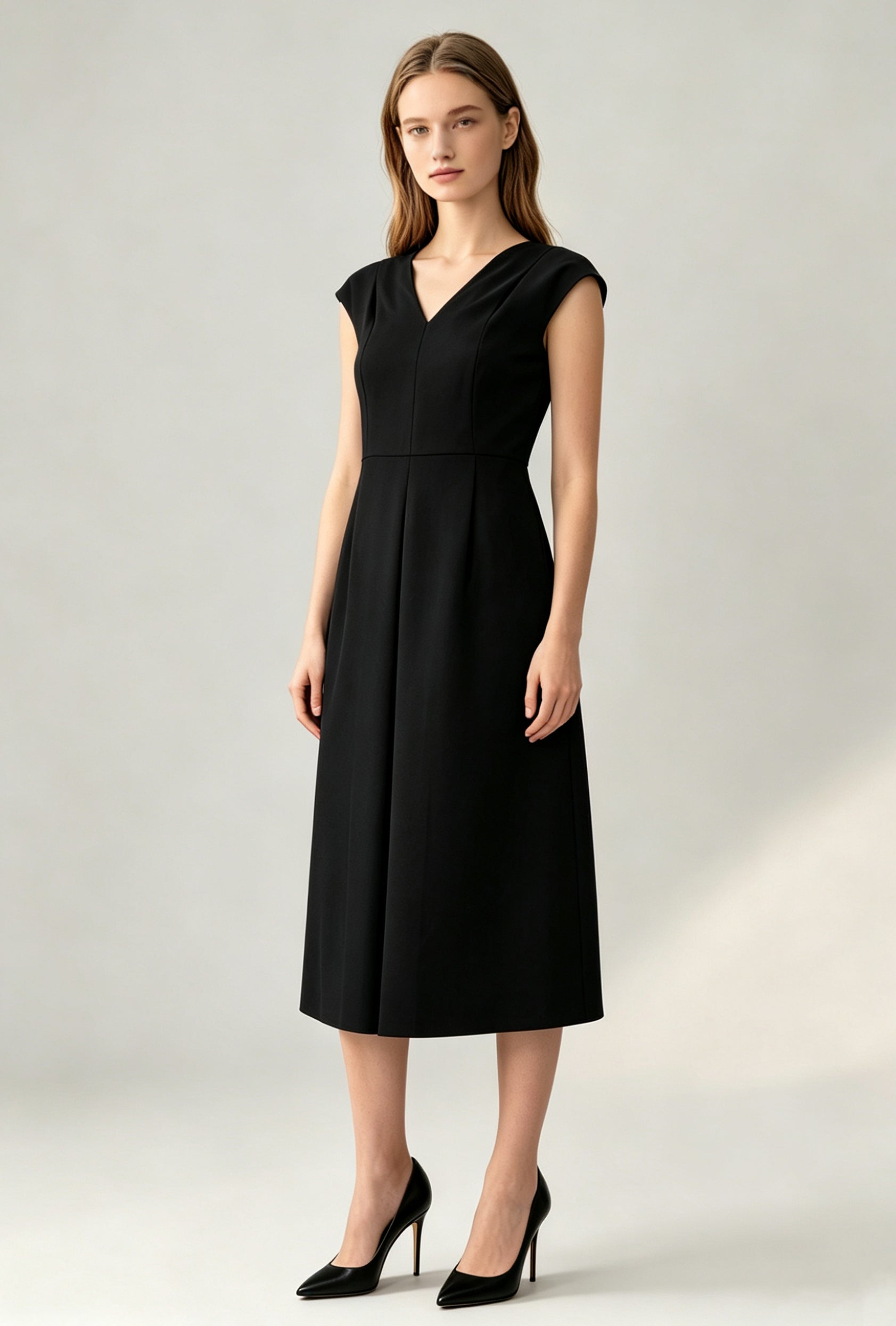 Elegant V-Neck A-Line Midi Dress