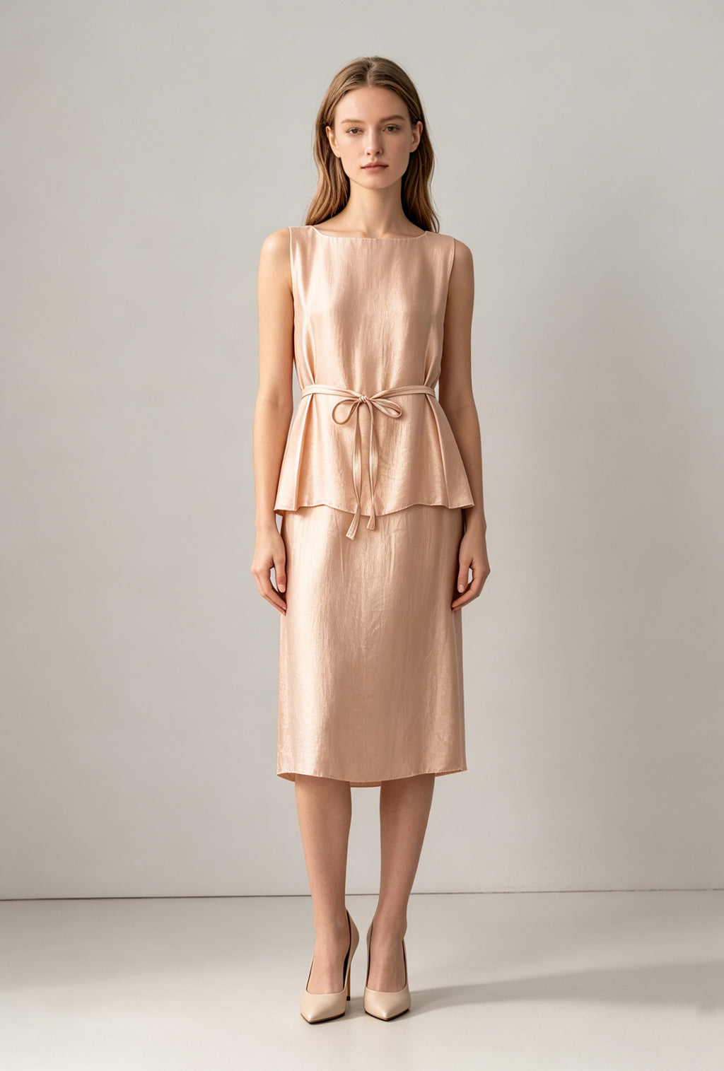 Lustre Tie-Waist Midi Dress