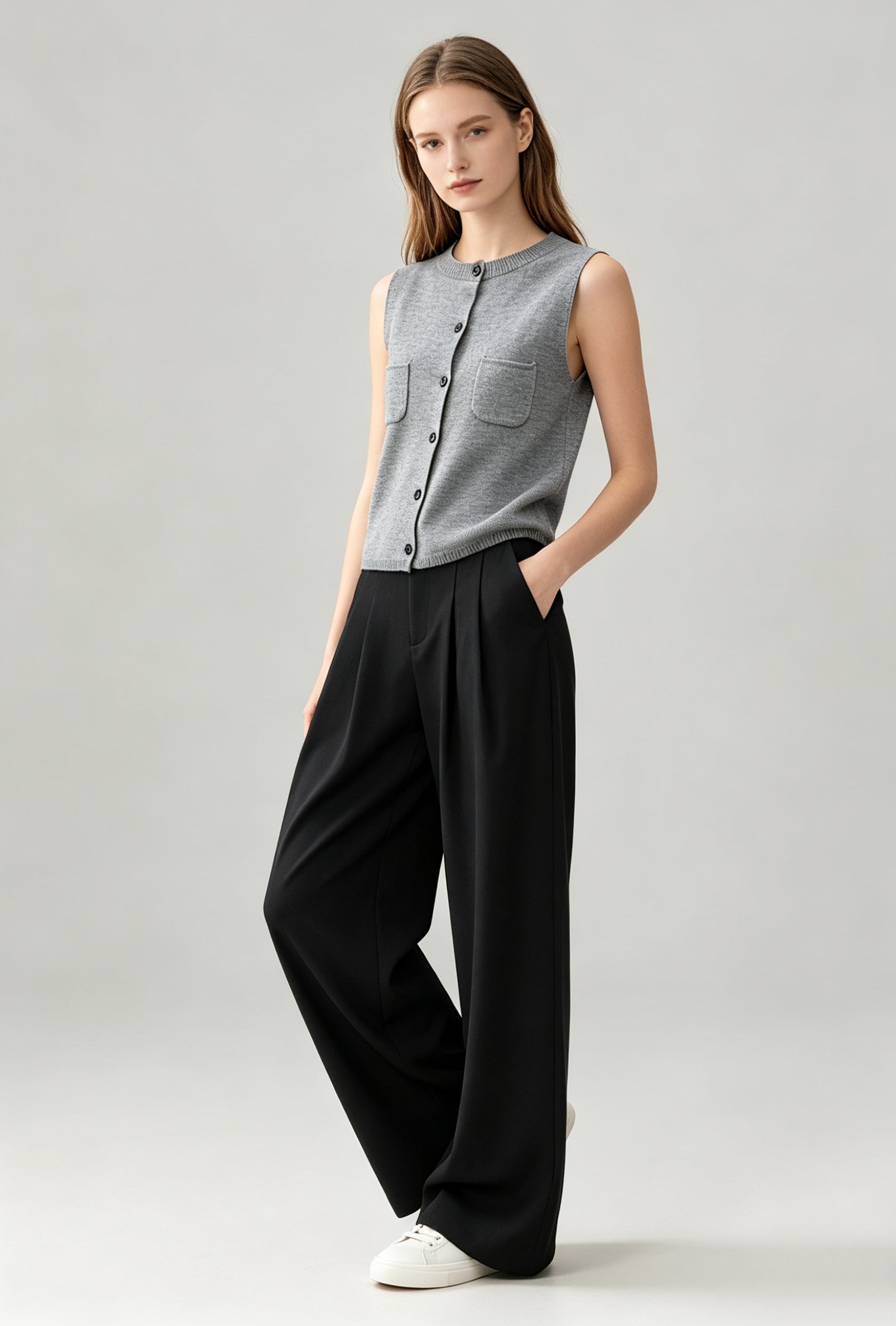 Wool-Blend Knit Button Vest