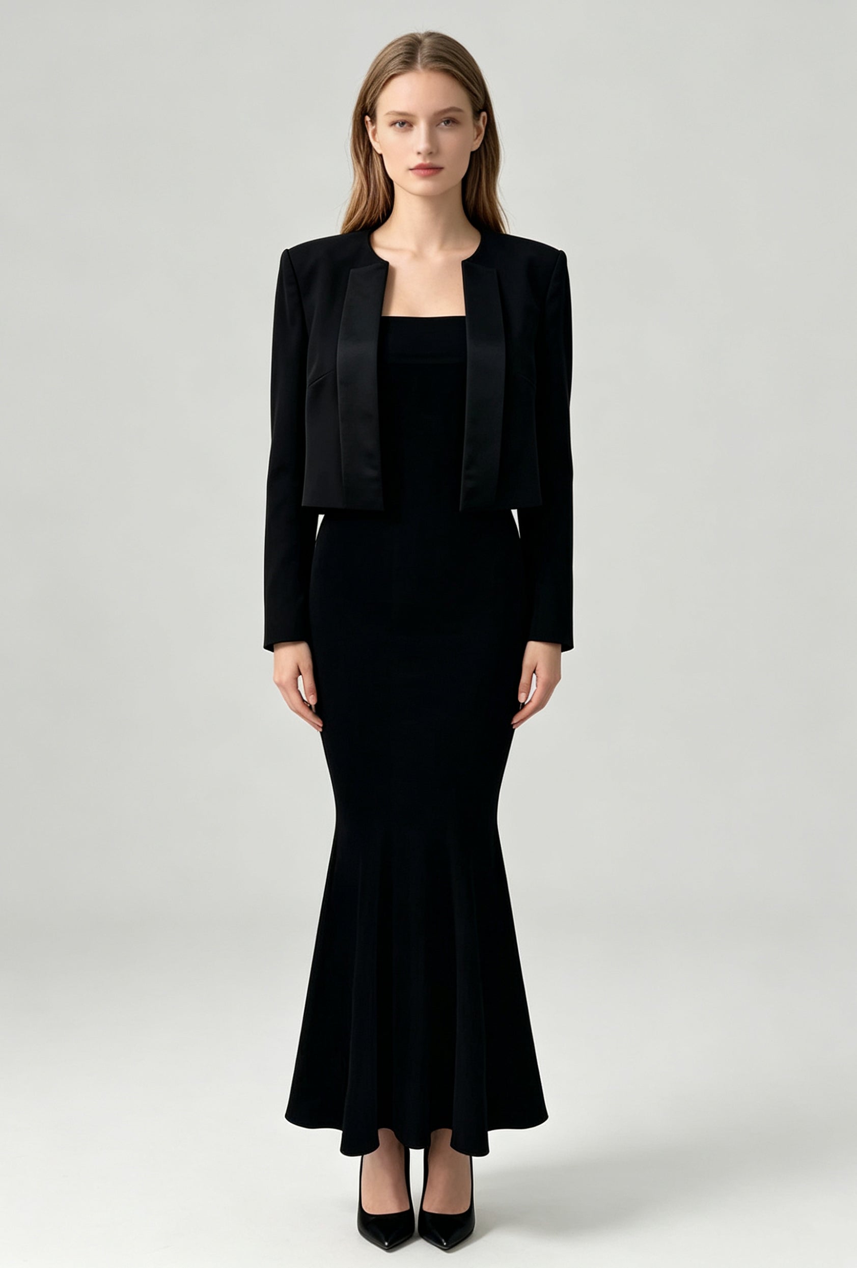 Satin-Trimmed Cropped Tuxedo Jacket