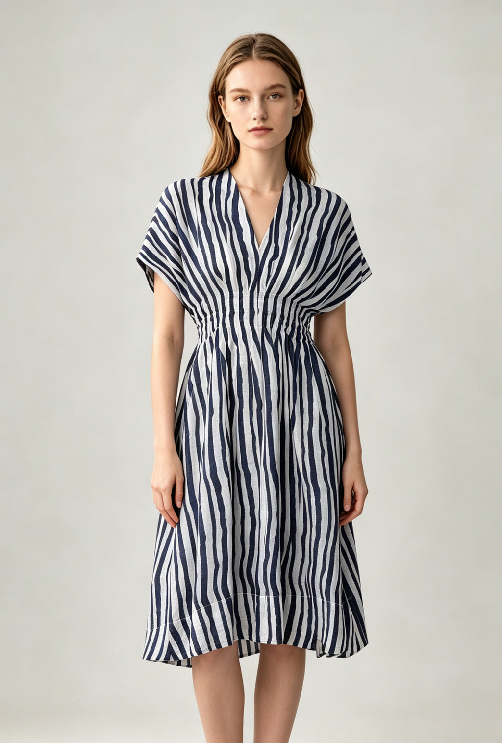 Striped Linen Smocked Midi Dress - Coming Soon
