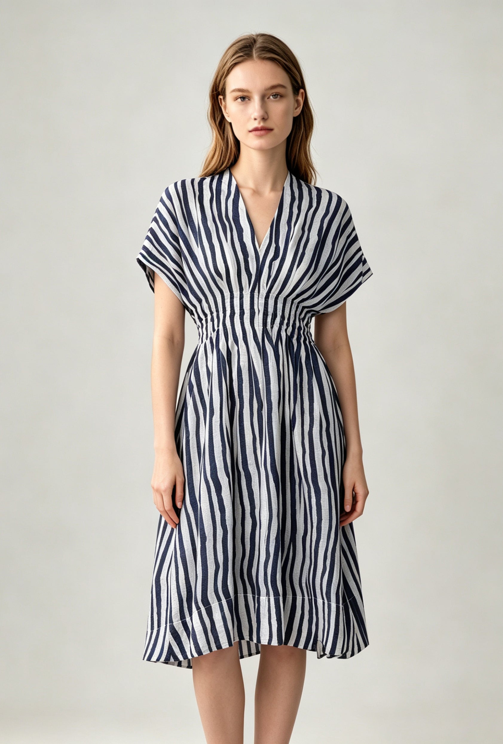 Striped Linen Smocked Midi Dress - Coming Soon