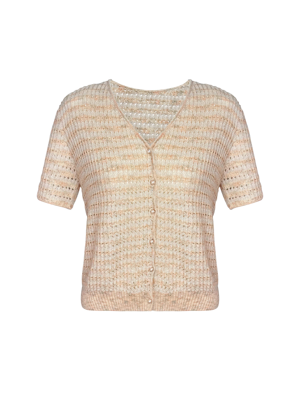 Luminous Striped Crochet-Knit Cardigan