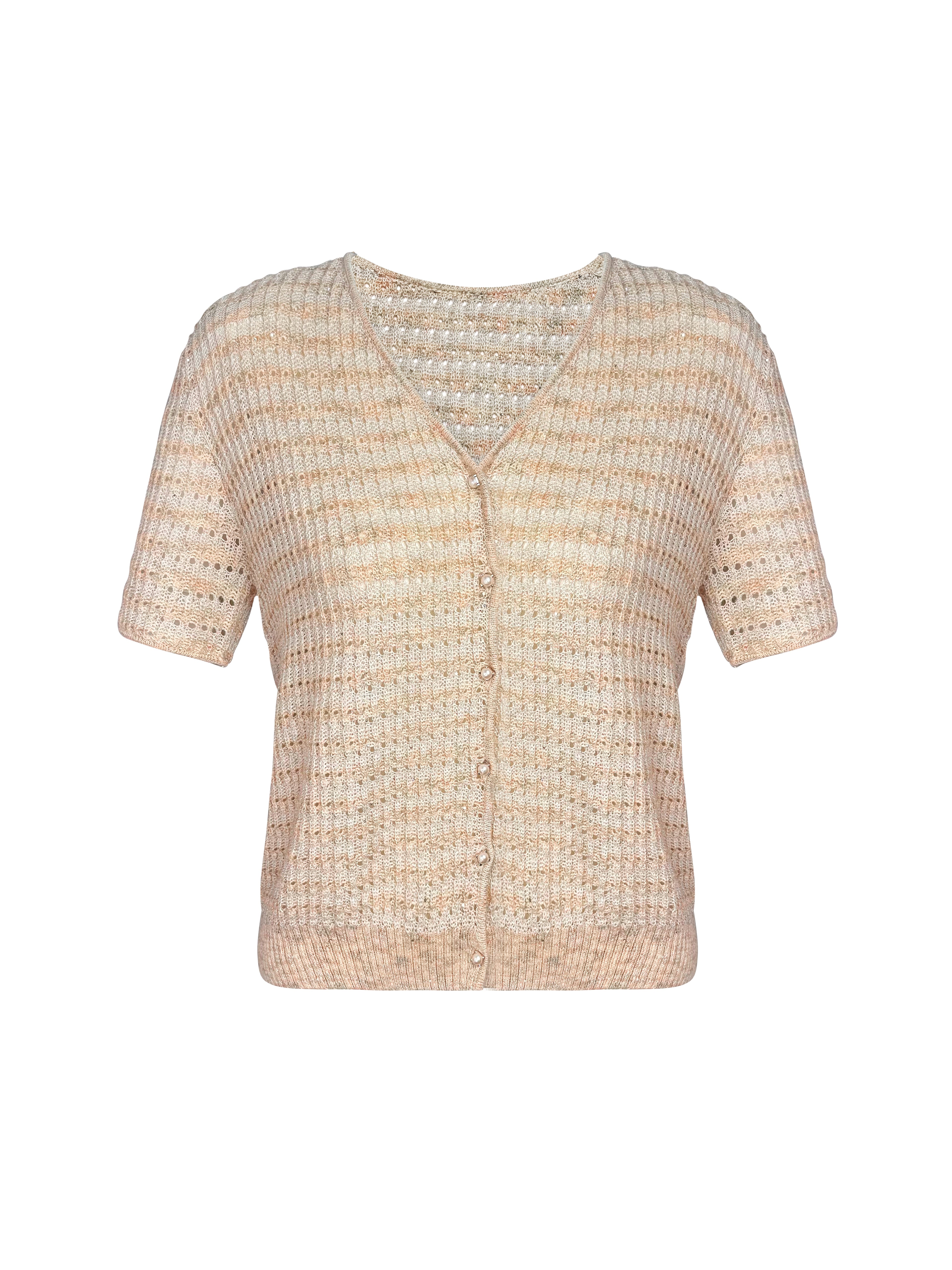 Luminous Striped Crochet-Knit Cardigan