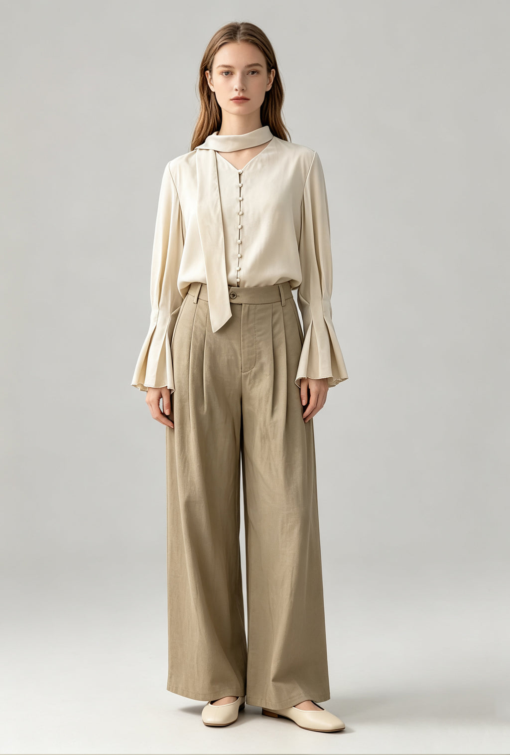 Draped Scarf Blouse – Champagne