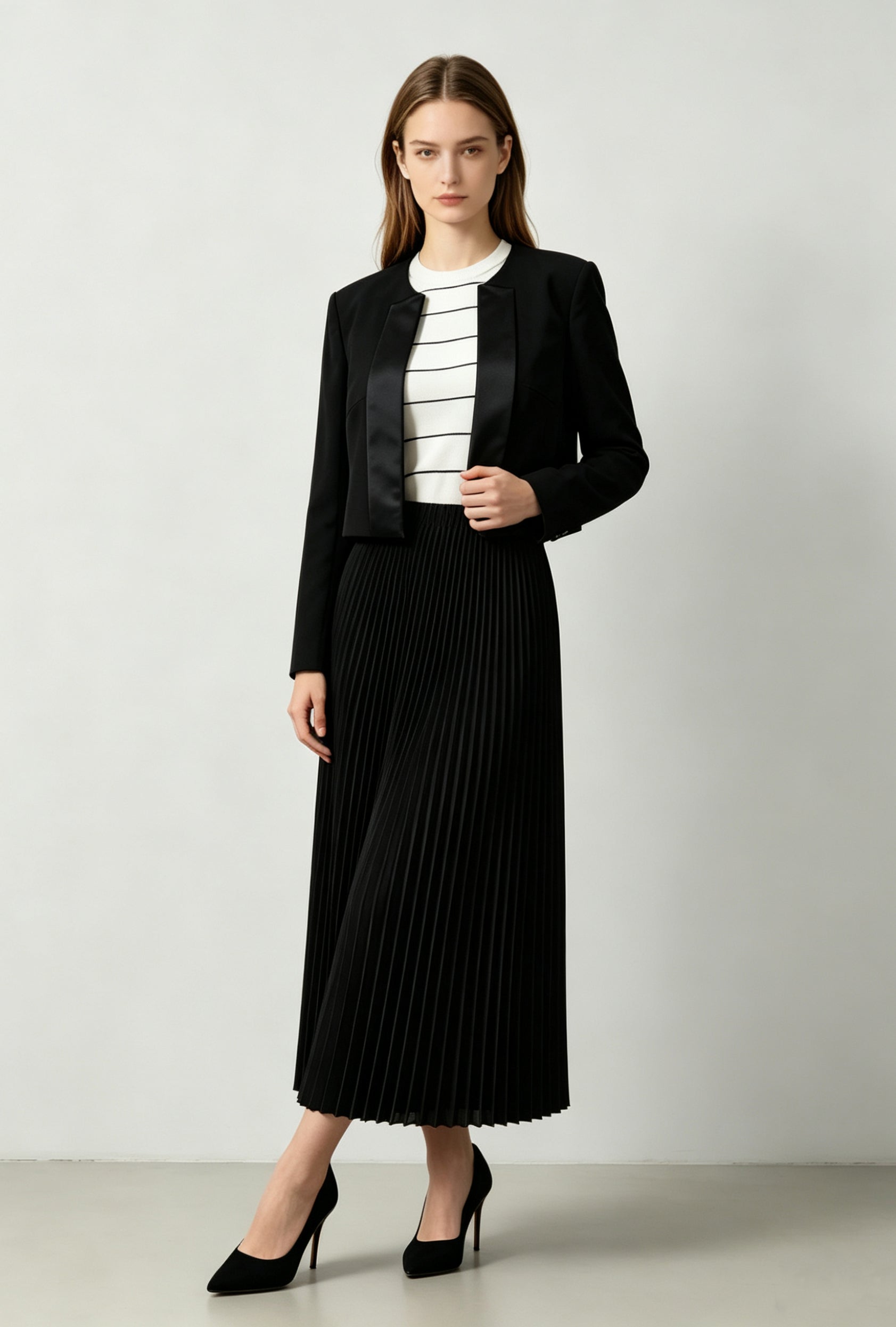 Satin-Lapel Cropped Blazer