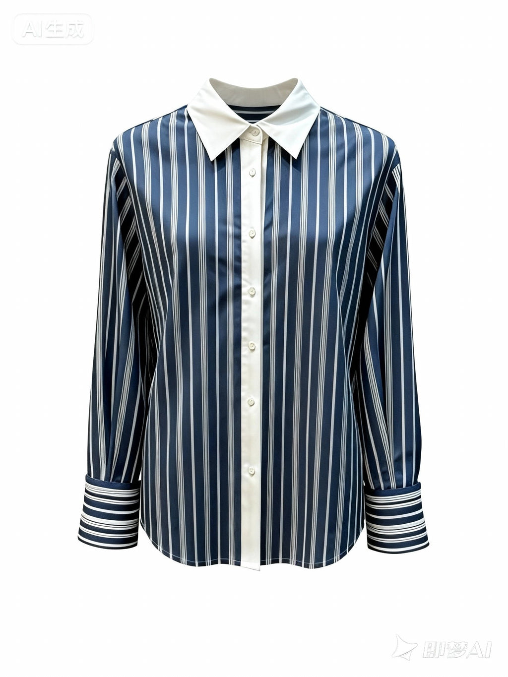Contrast Collar Stripe Blouse – Blue