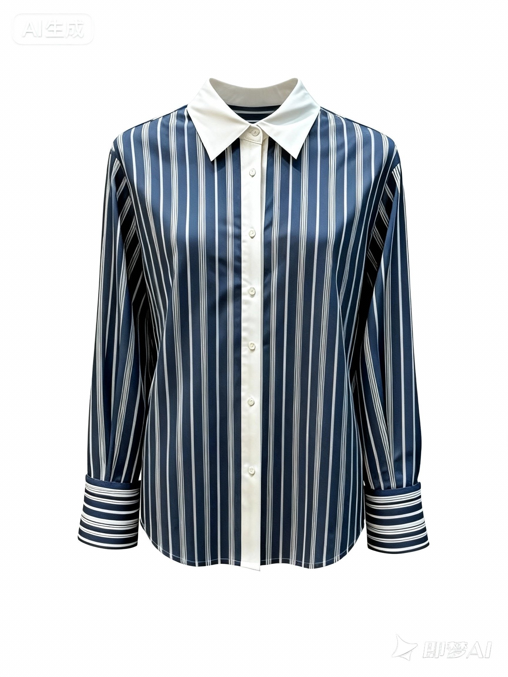 Contrast Collar Stripe Blouse – Blue