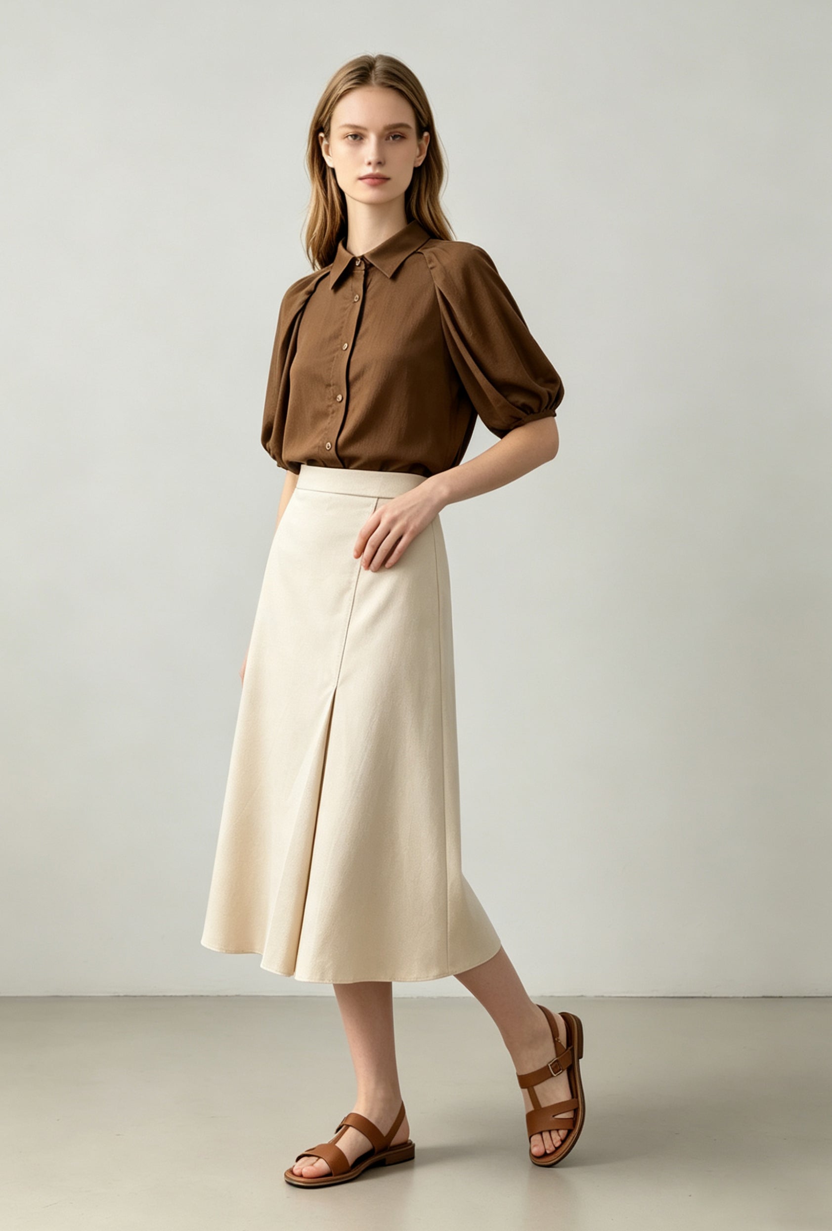 Chocolate Puff Sleeve Lyocell Blouse