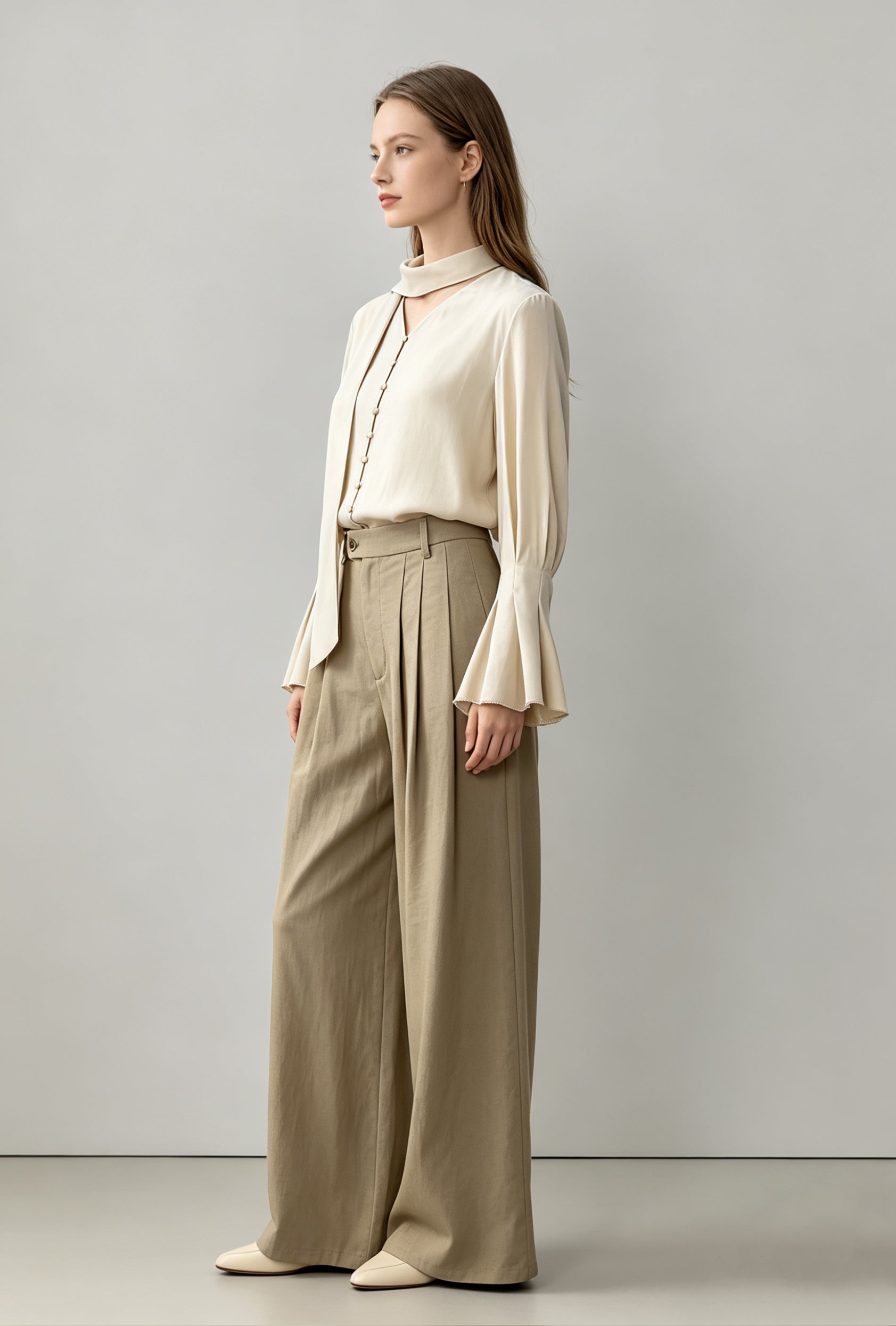 Draped Scarf Blouse – Champagne