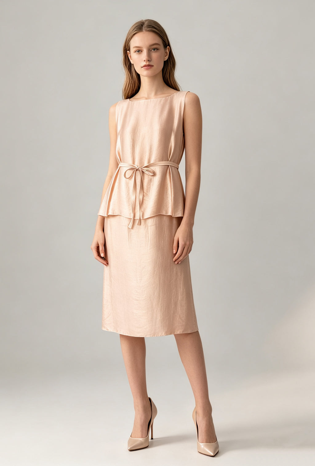 Lustre Tie-Waist Midi Dress