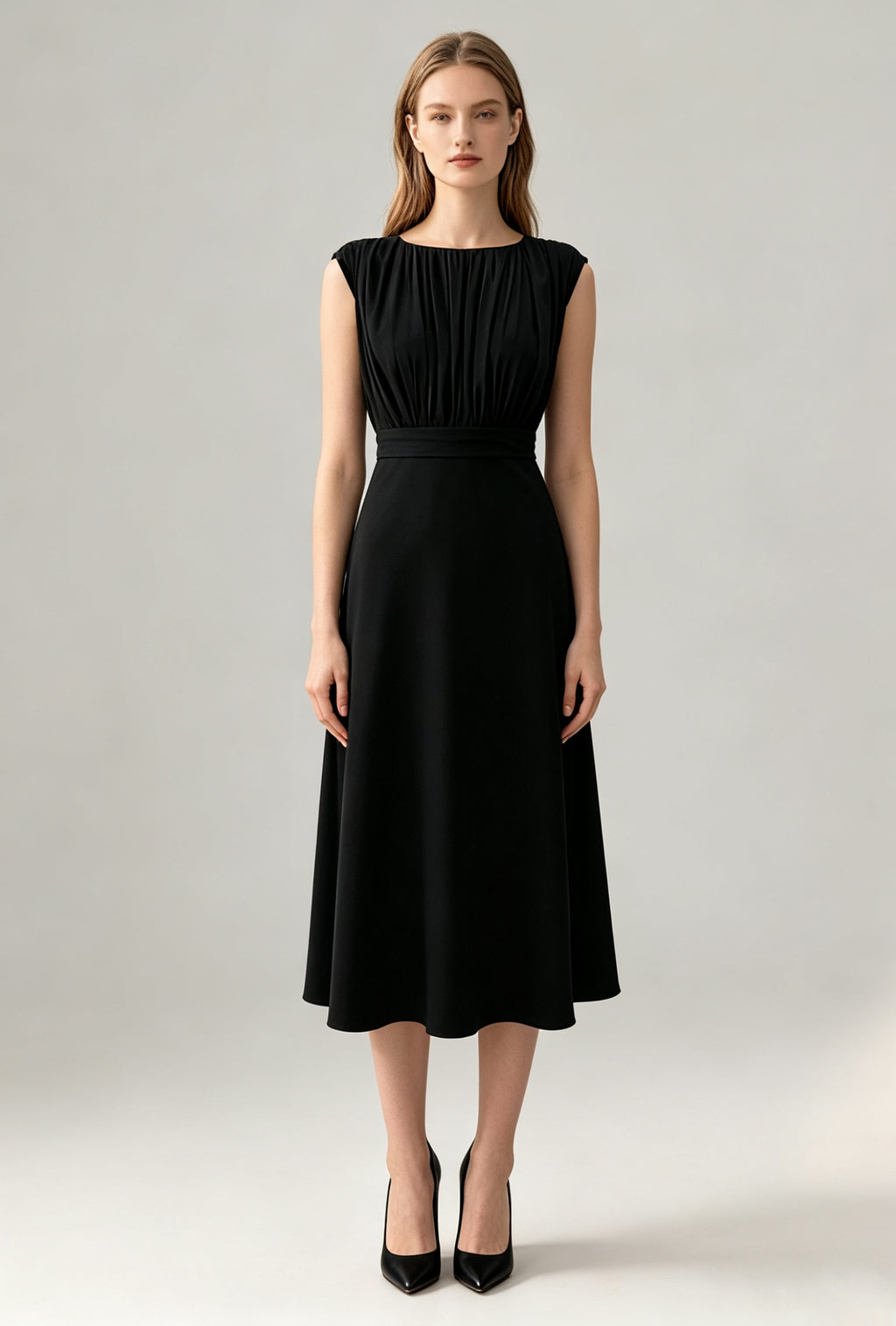 Silk Blend Gathered Midi Dress