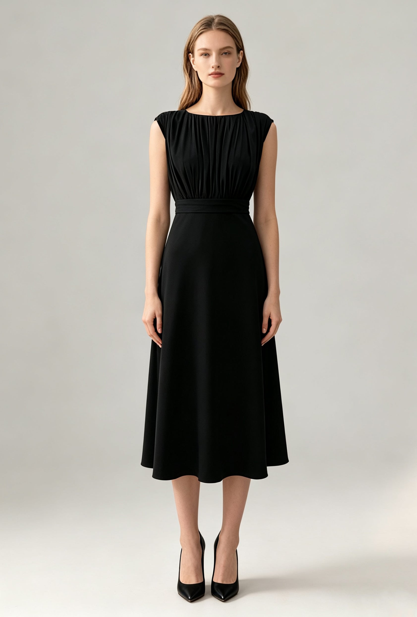 Silk Blend Gathered Midi Dress