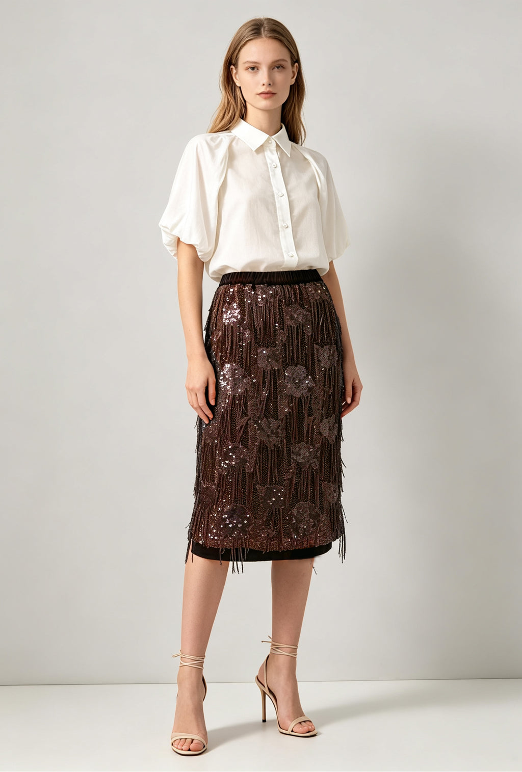 Sequin Fringe Midi Skirt
