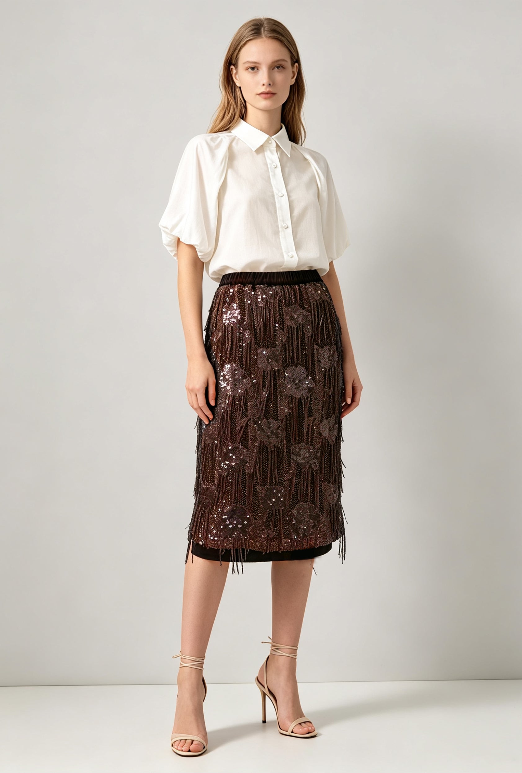 Sequin Fringe Midi Skirt