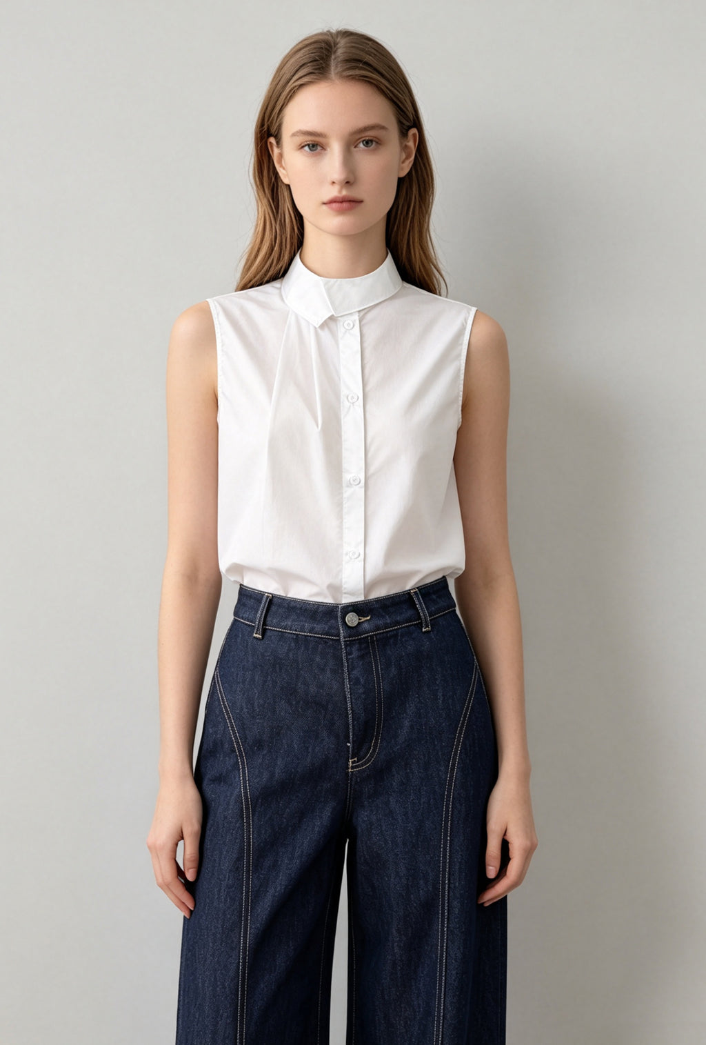White Sleeveless High-Neck Blouse - Coming Soon