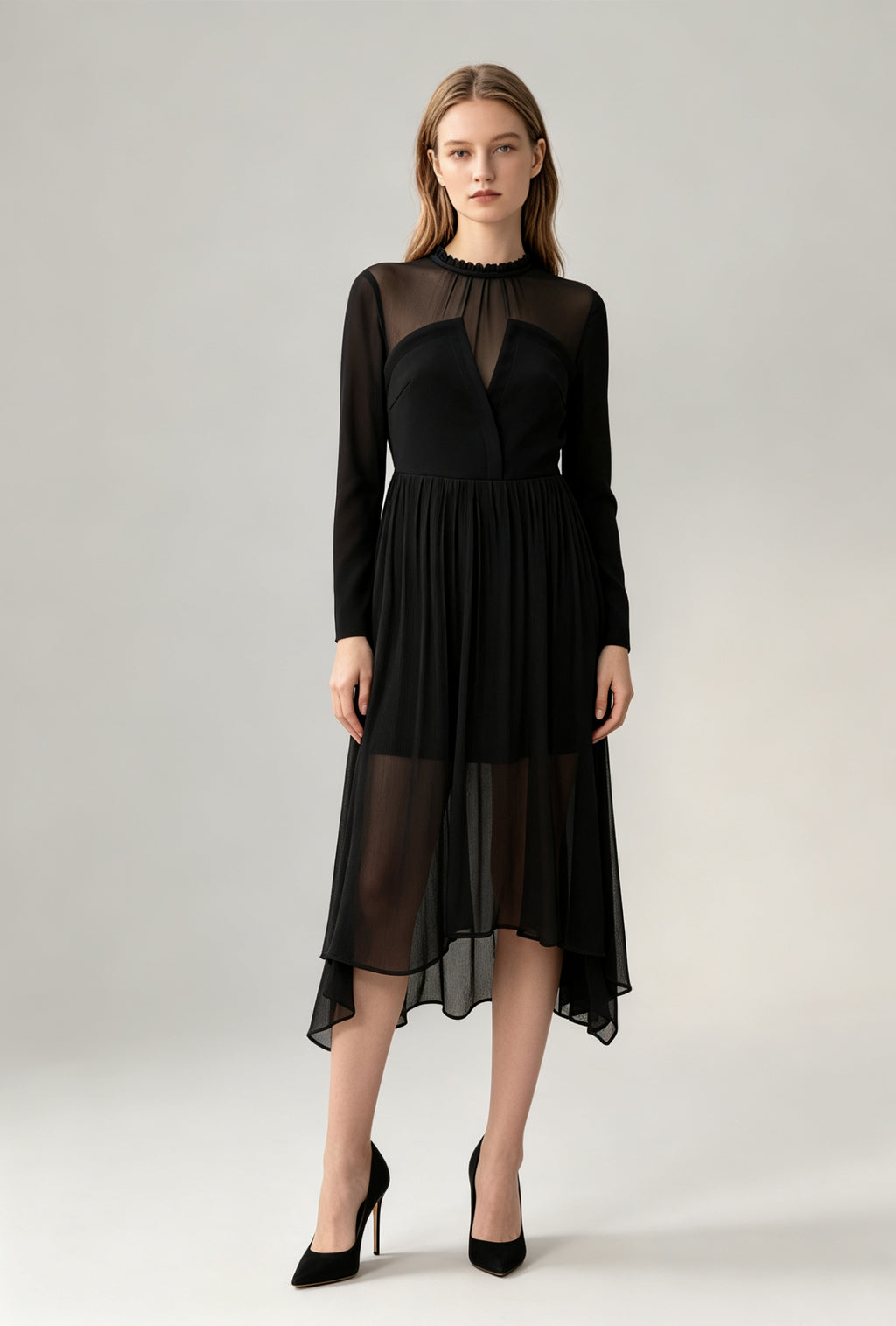 Sheer Overlay Midi Dress