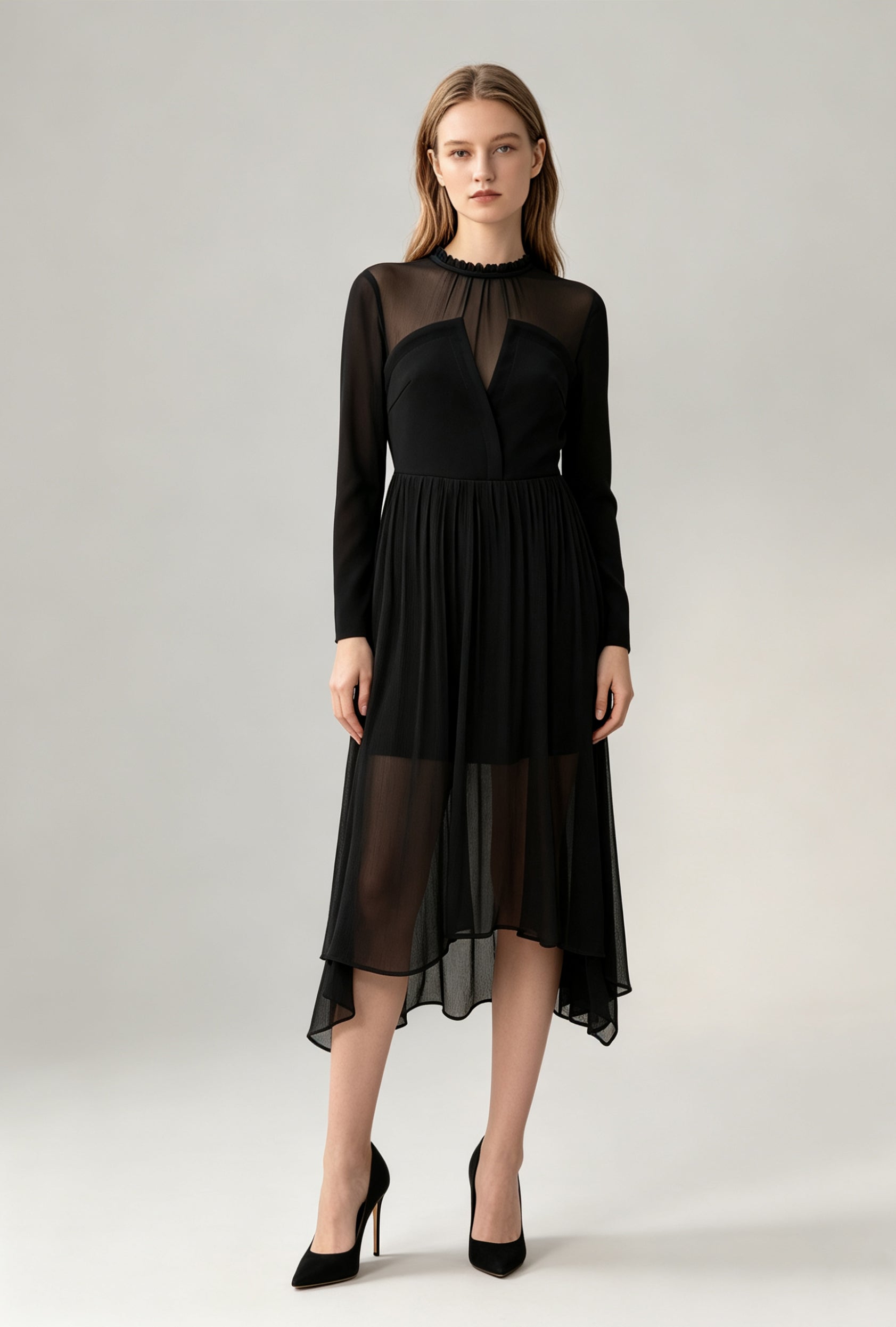 Sheer Overlay Midi Dress