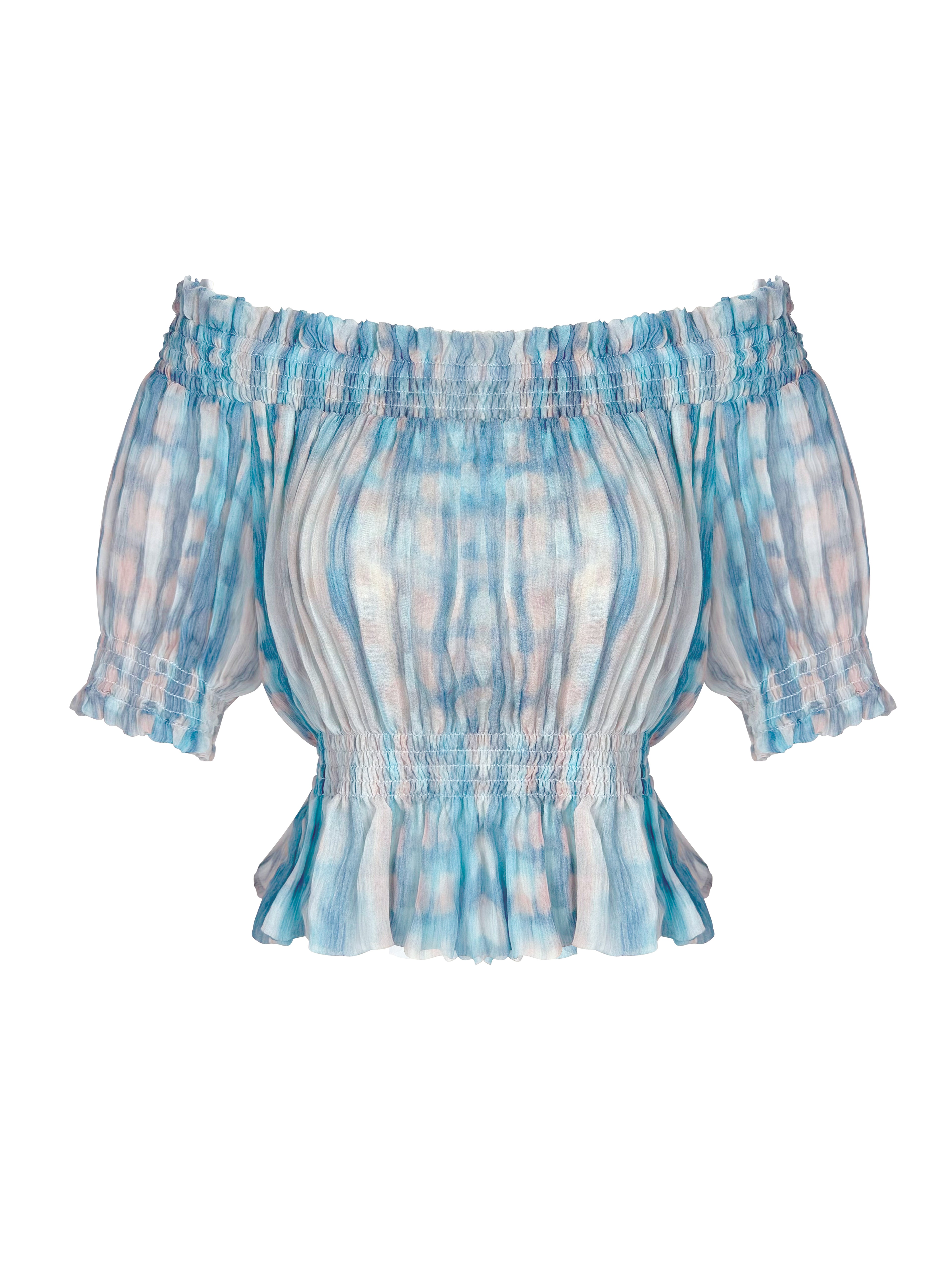 Printed Off-The-Shoulder Smocked Top - Coming Soon