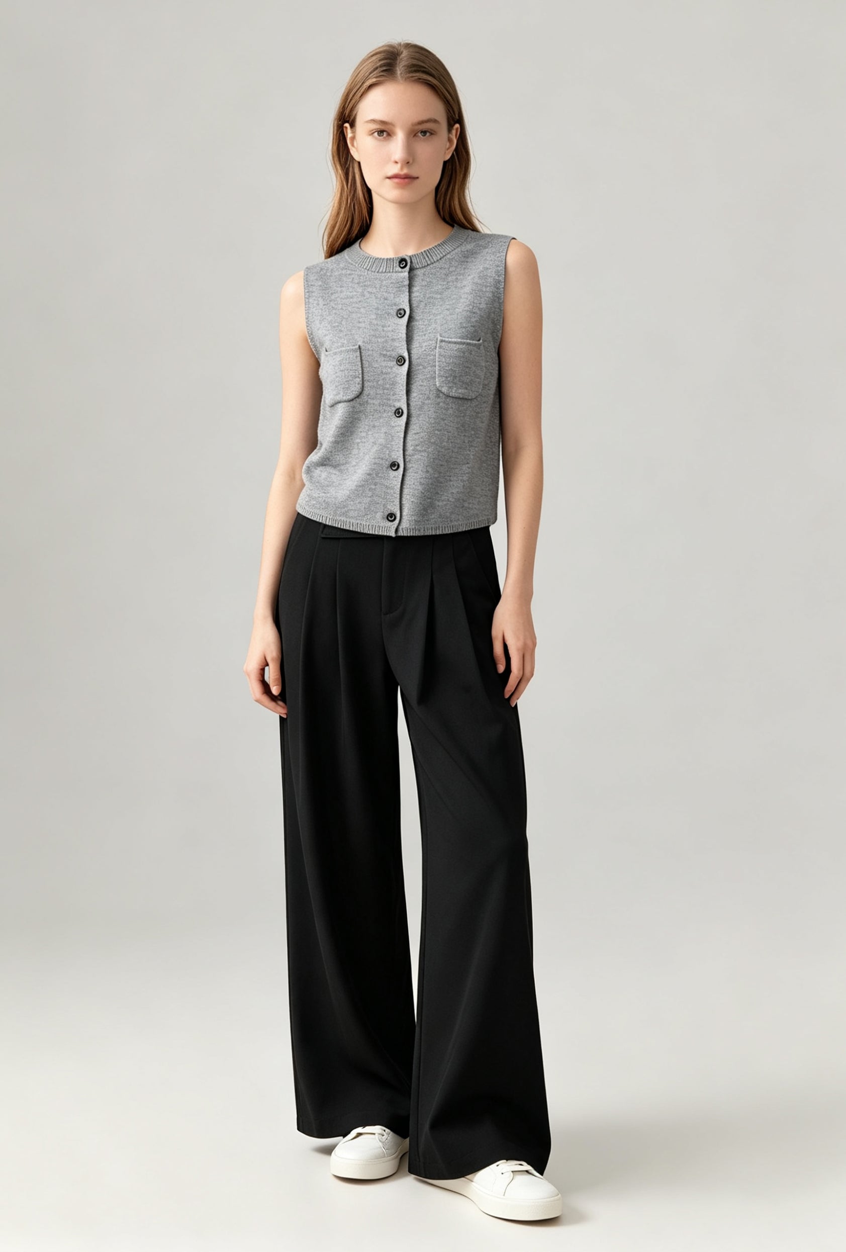 Wool-Blend Knit Button Vest