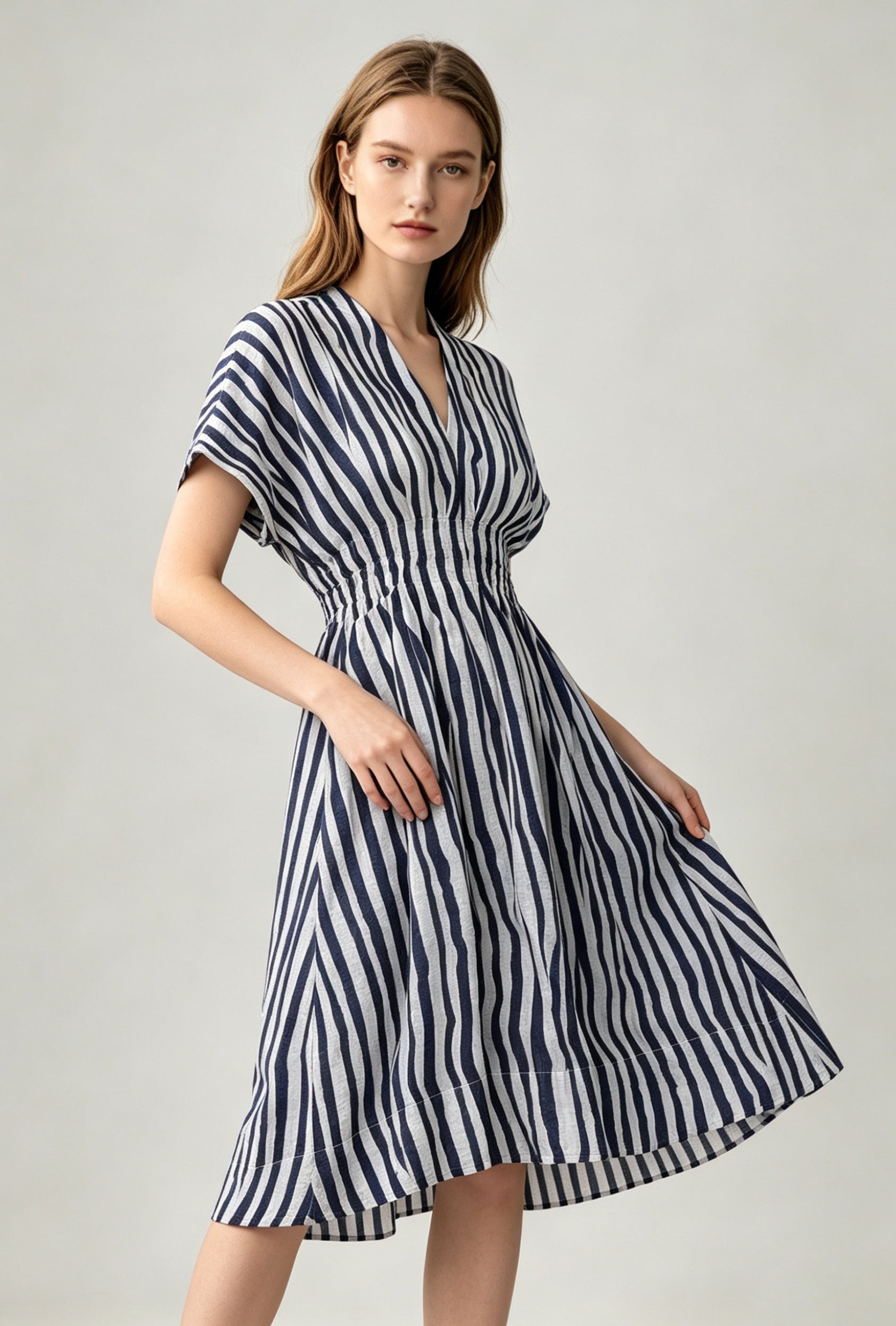 Striped Linen Smocked Midi Dress - Coming Soon