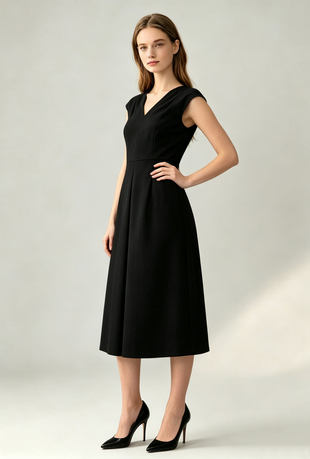 Elegant V-Neck A-Line Midi Dress