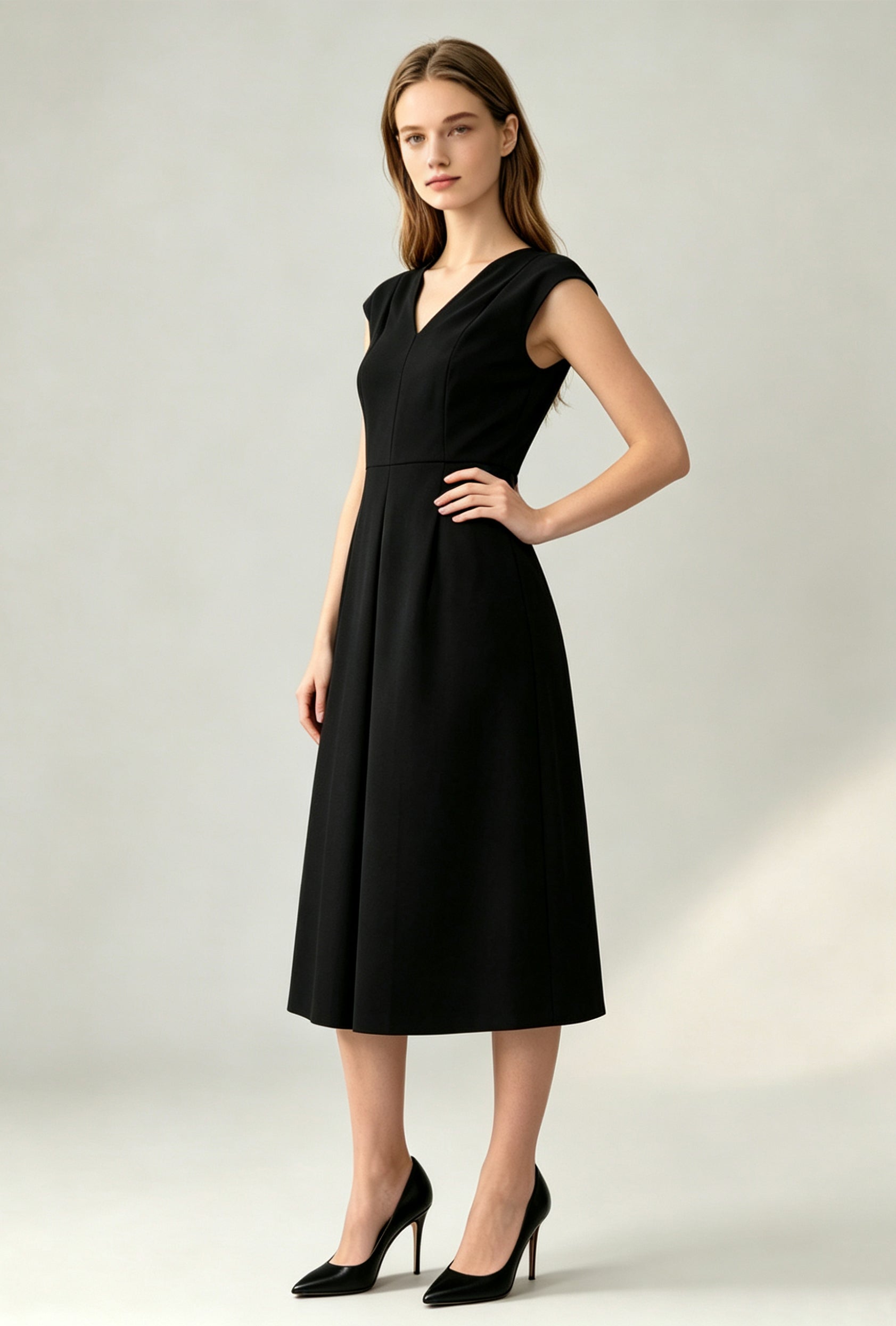 Elegant V-Neck A-Line Midi Dress