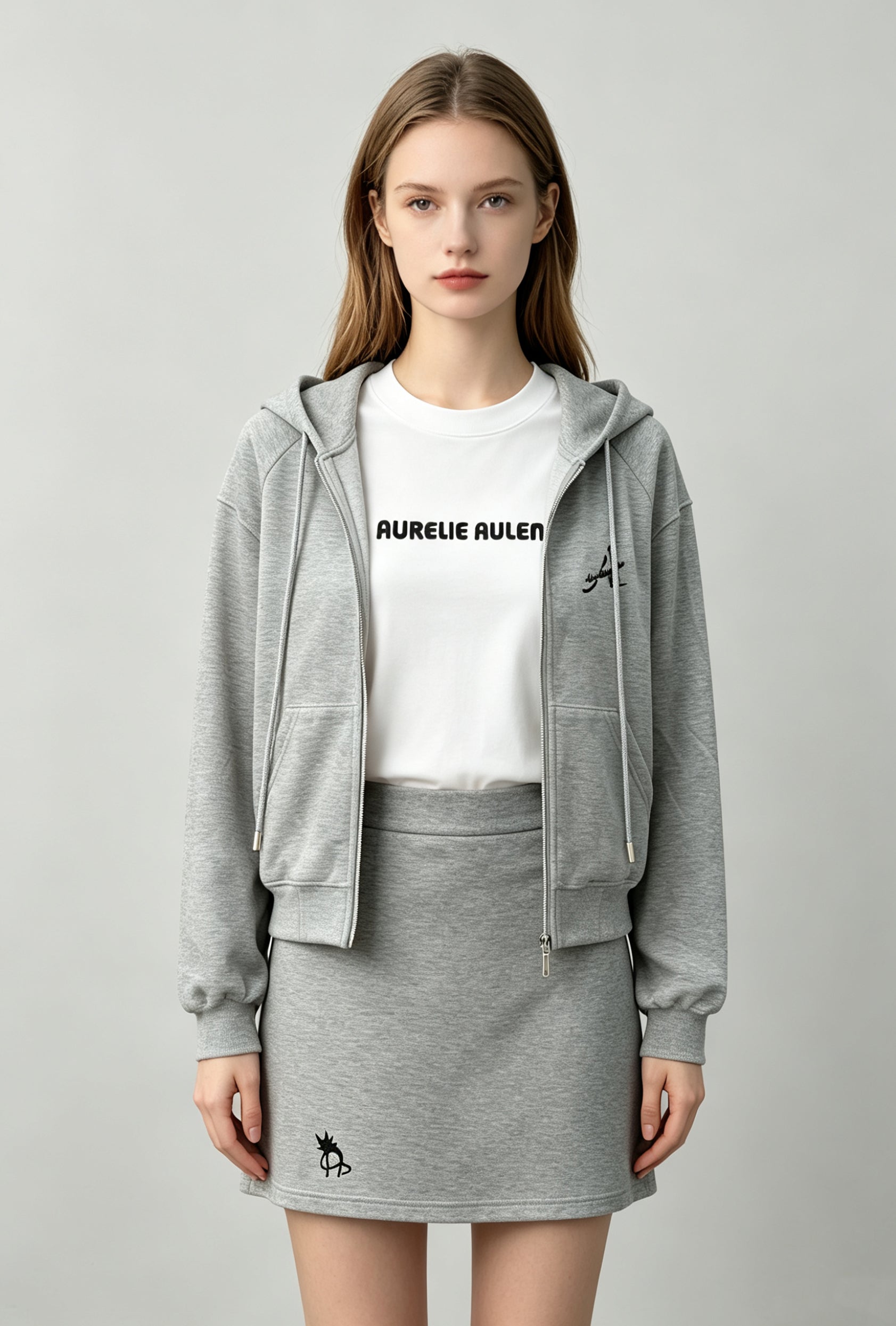 Embroidered Zip-Up Knit Hoodie