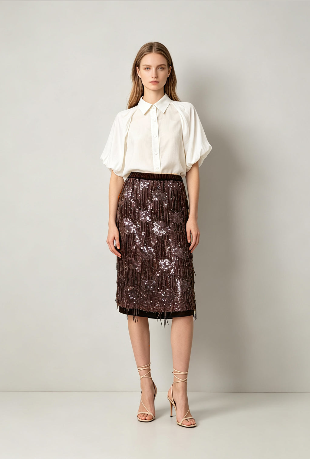 Sequin Fringe Midi Skirt