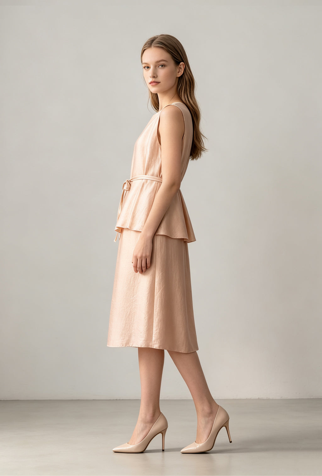 Lustre Tie-Waist Midi Dress