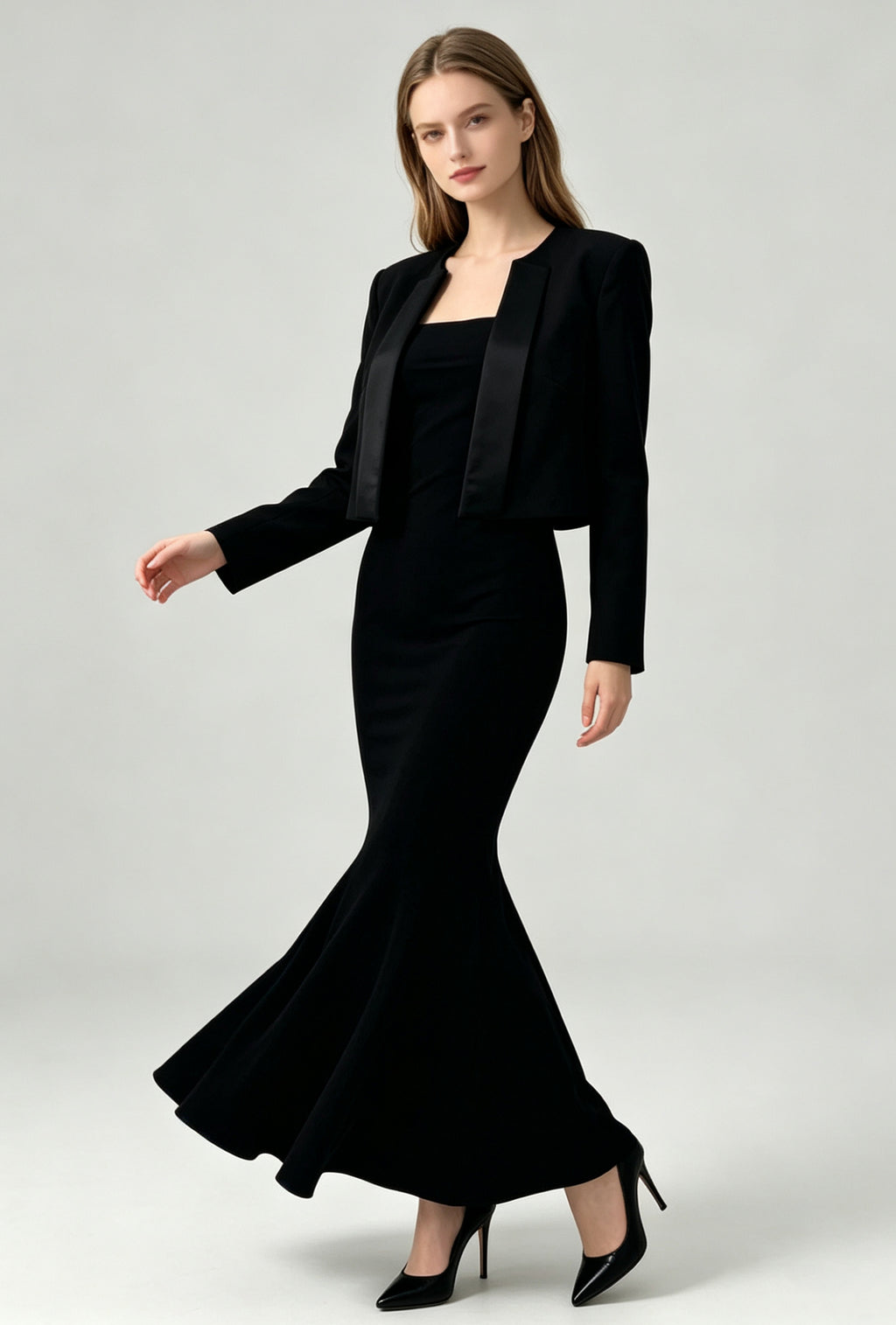 Satin-Trimmed Cropped Tuxedo Jacket