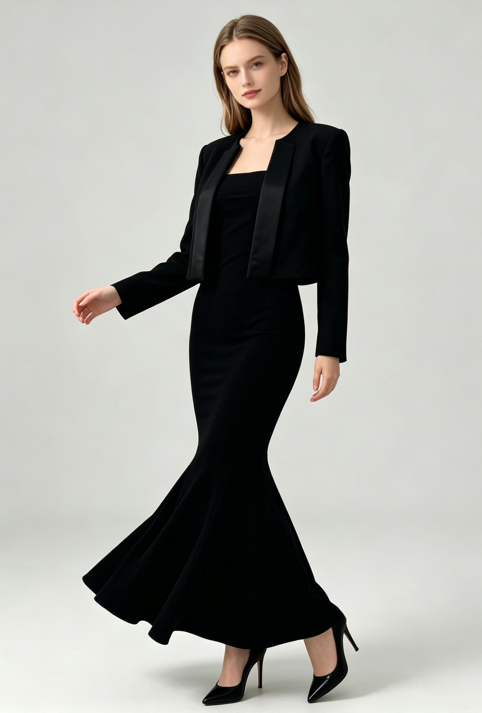 Satin-Trimmed Cropped Tuxedo Jacket