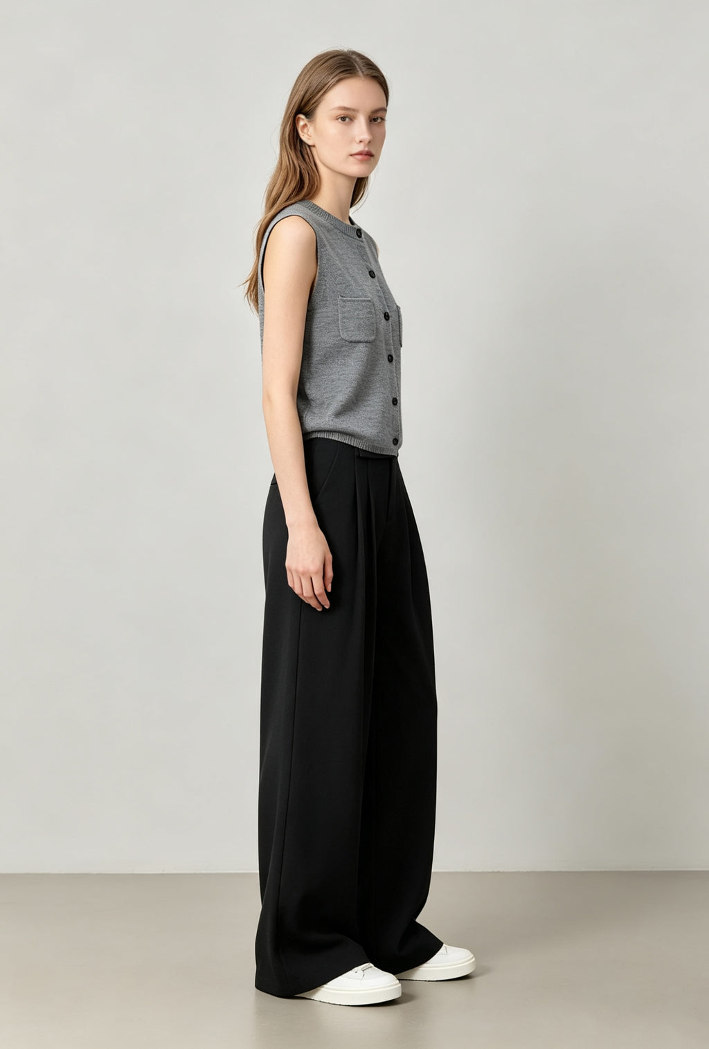 Wool-Blend Knit Button Vest