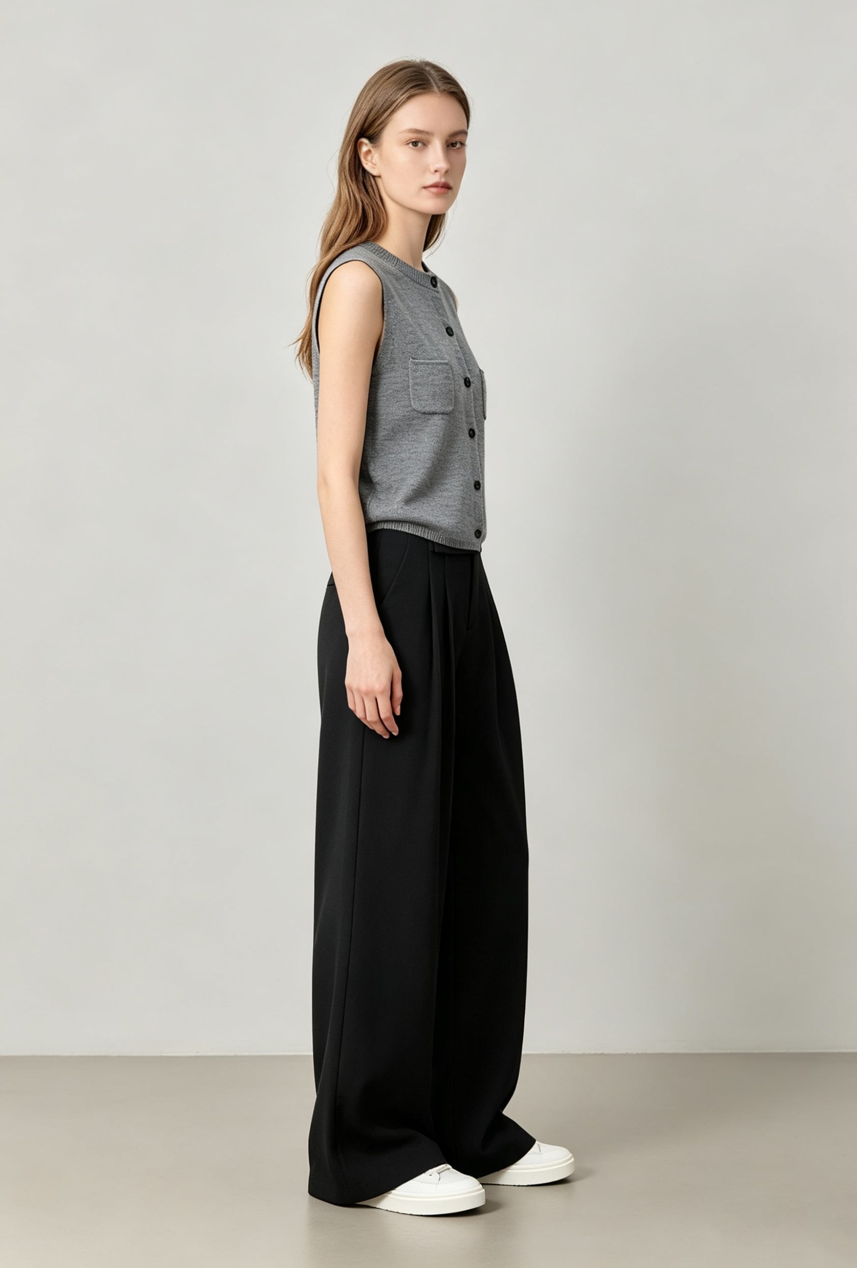 Wool-Blend Knit Button Vest