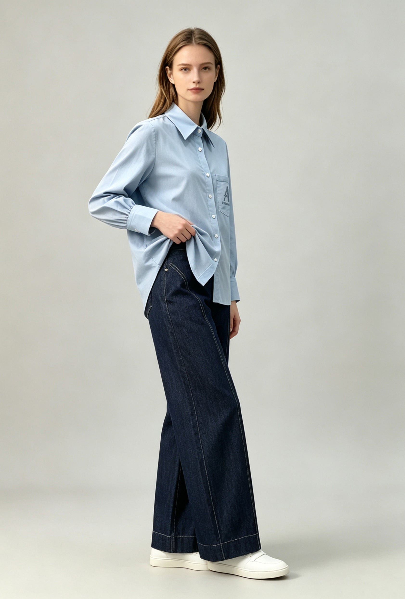Aurelie Aulen Signature Linen Blend Shirt – Sky Blue