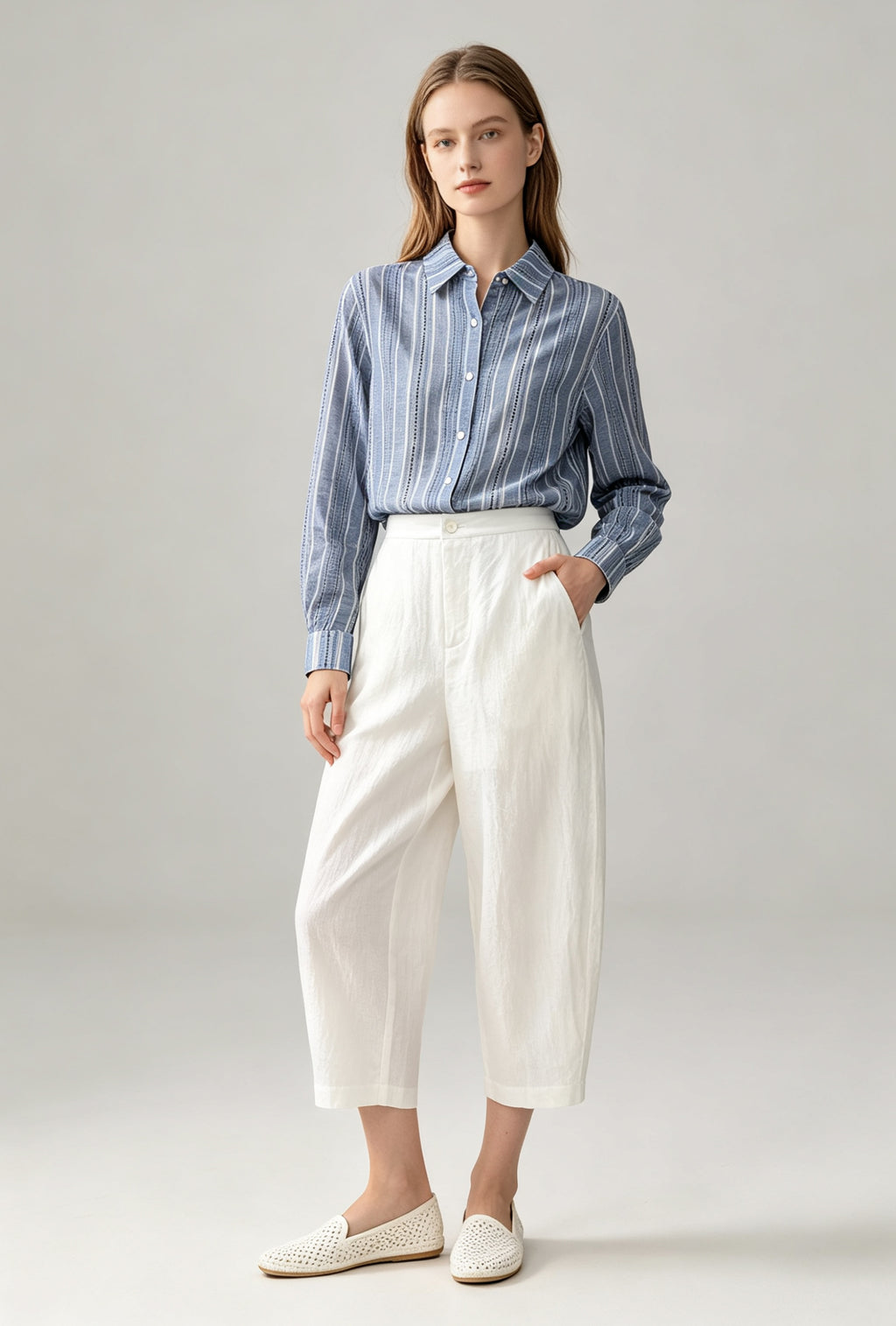 Pure Linen Barrel-Leg Trousers - Coming Soon
