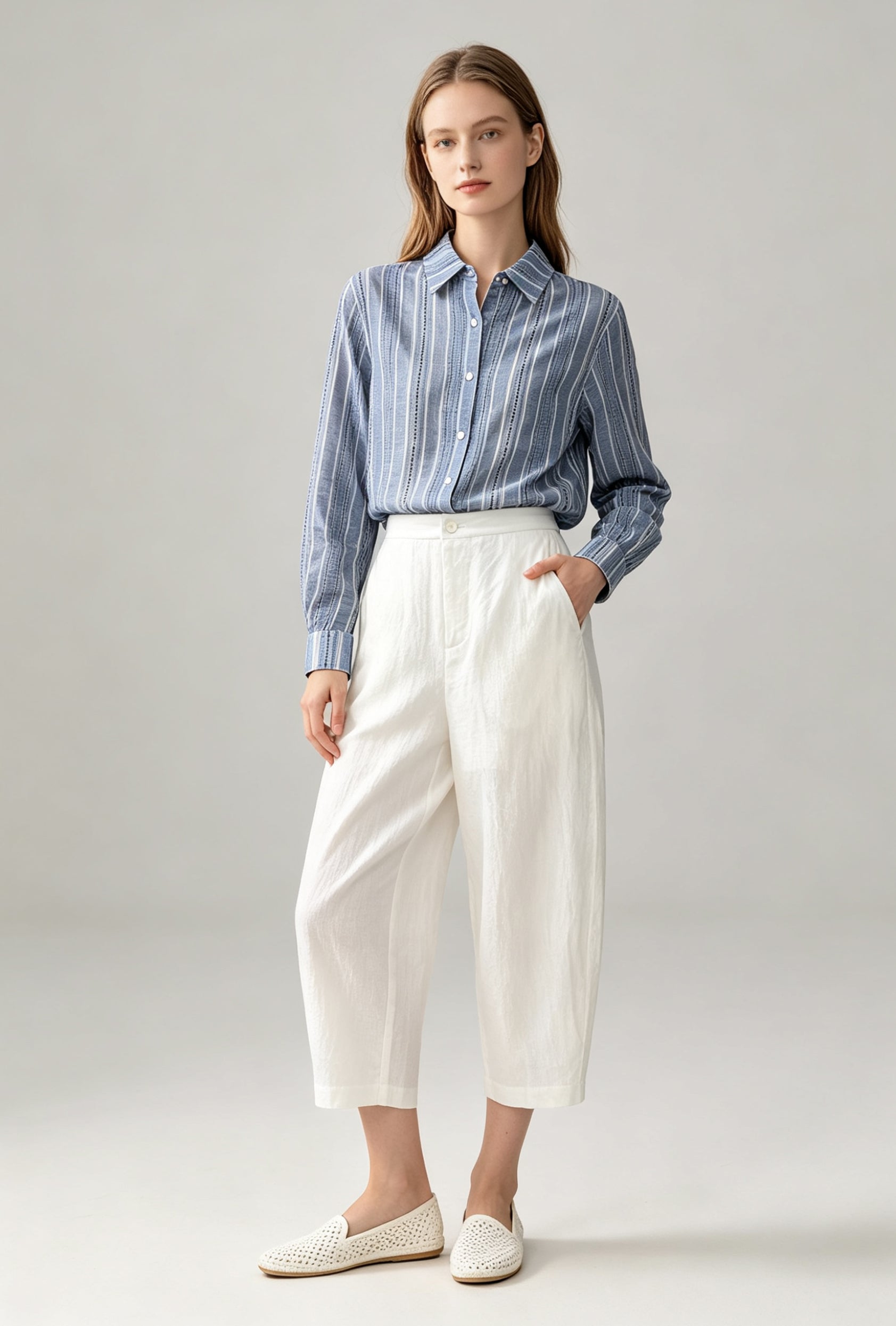 Pure Linen Barrel-Leg Trousers - Coming Soon