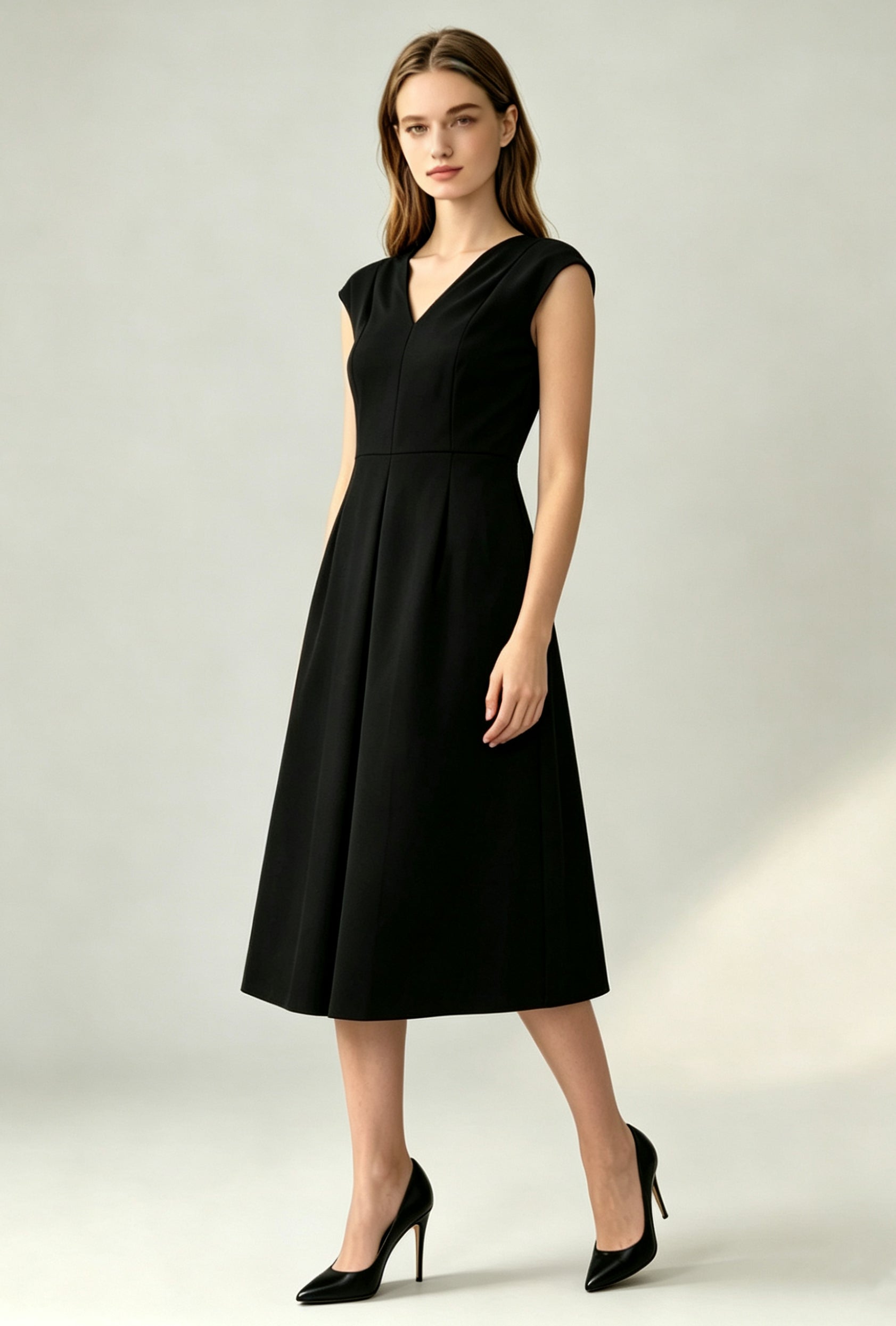 Elegant V-Neck A-Line Midi Dress