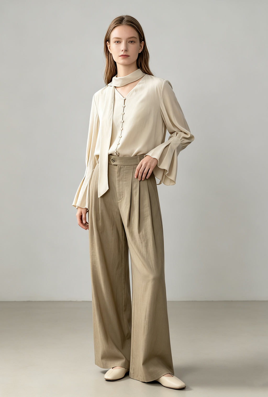 Draped Scarf Blouse – Champagne