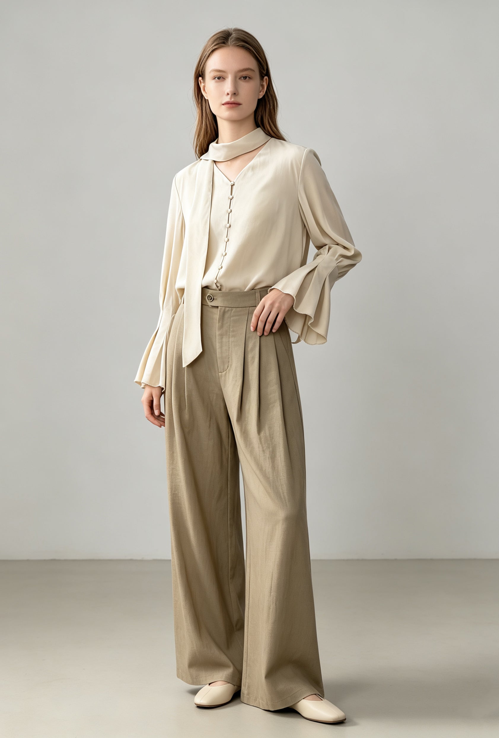 Draped Scarf Blouse – Champagne