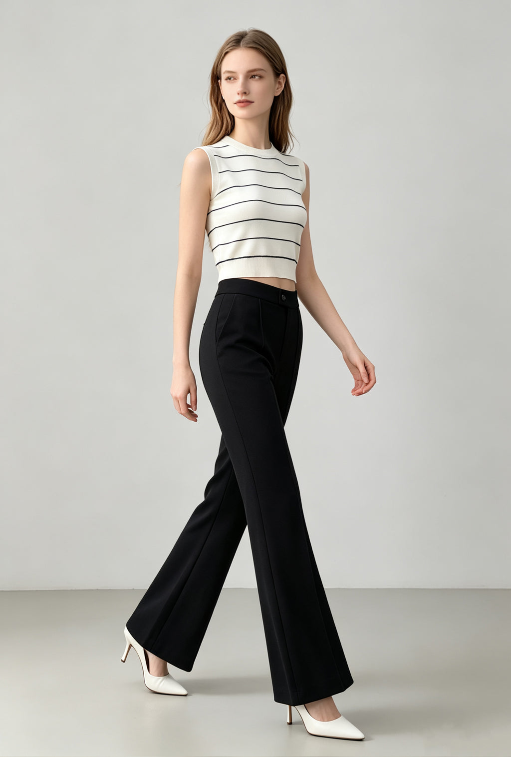 Tencel-Wool Striped Knit Top